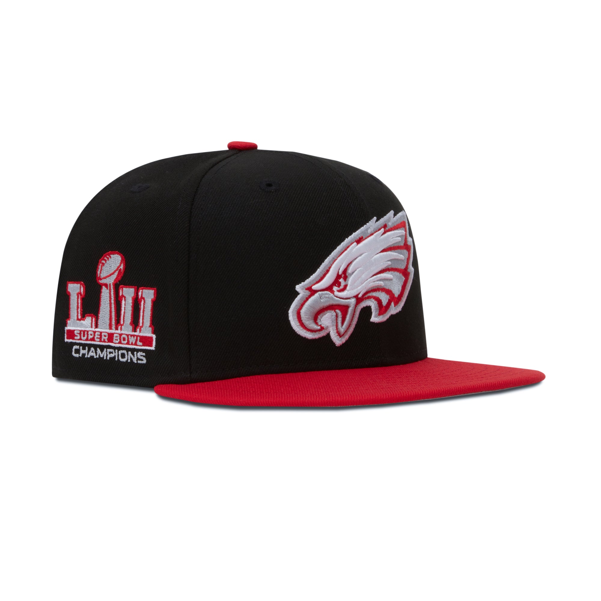 New Era Philadelphia Eagles Fitted Grey Bottom "Black Red" (LII Super Bowl Embroidery)