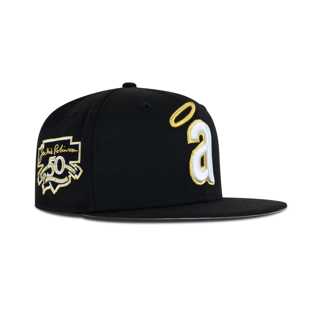New Era L.A. Anaheim Angels Fitted Grey Bottom "Black Metallic Gold" (Jackie Robinson & 50th Anniversary Embroidery)