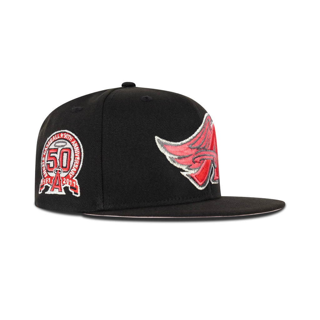 New Era L.A. Anaheim Angels Fitted Pink Bottom "Black Red Pink Metallic Iris" (1961 -2011 50th Anniversary Embroidery)