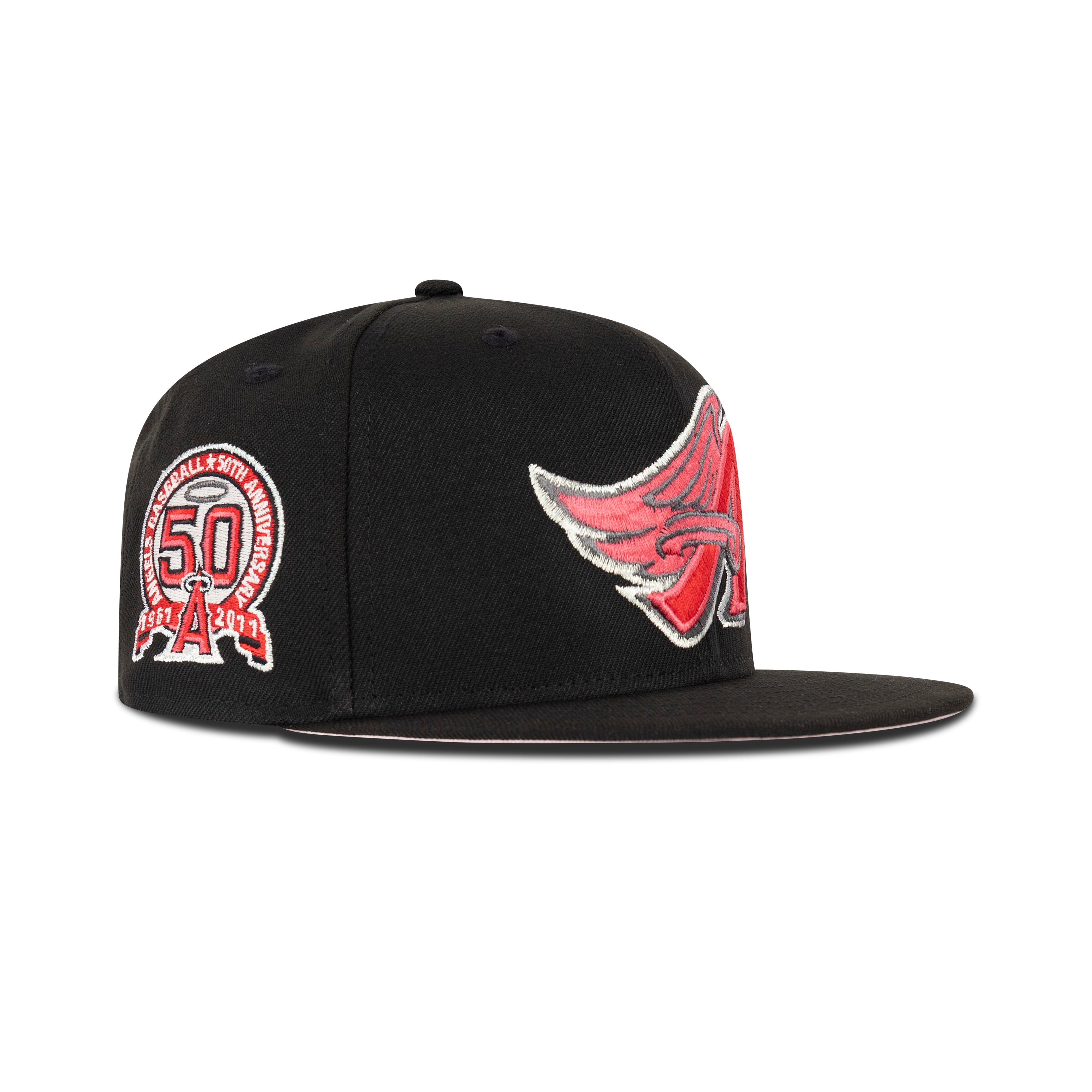 New Era L.A. Anaheim Angels Fitted Pink Bottom "Black Red Pink Metallic Iris" (1961 -2011 50th Anniversary Embroidery)
