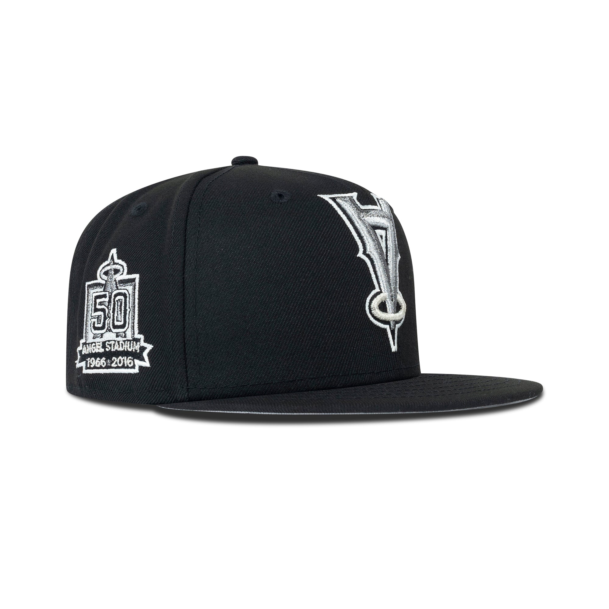 New Era L.A. Anaheim Angels Upside Down Logo Fitted Grey Bottom "Black Silver" (1966-2016 50th Angel Stadium Embroidery)