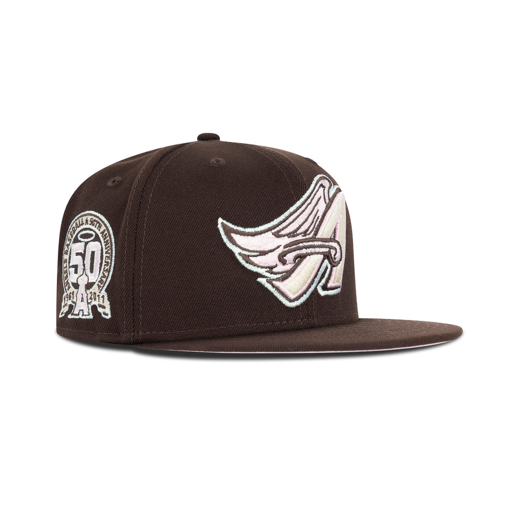 New Era L.A. Anaheim Angels Fitted Pink Bottom "Dark Brown Pink Silver" (1961-2011 50th Aniversary Embroidery)