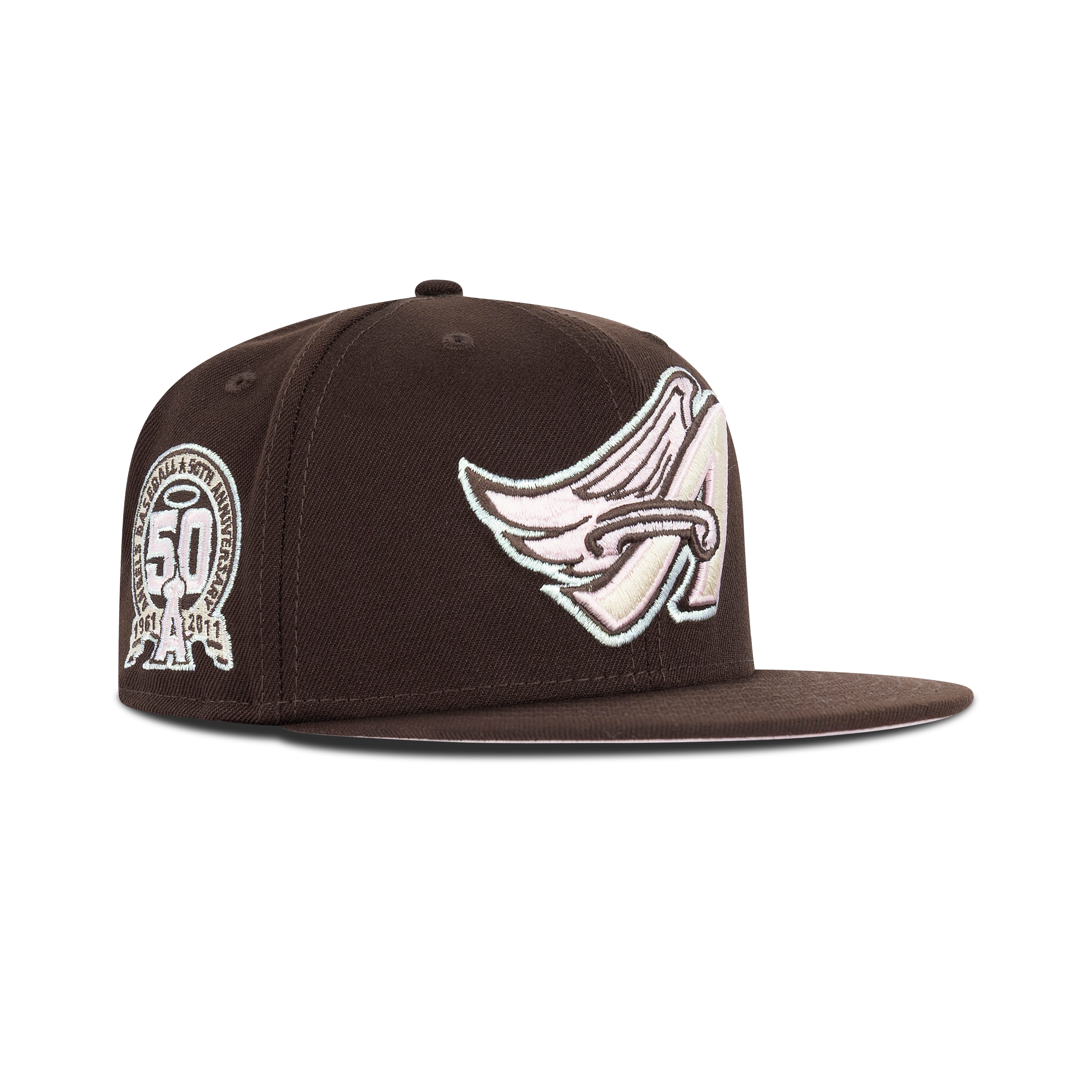 New Era L.A. Anaheim Angels Fitted Pink Bottom "Dark Brown Pink Silver" (1961-2011 50th Aniversary Embroidery)