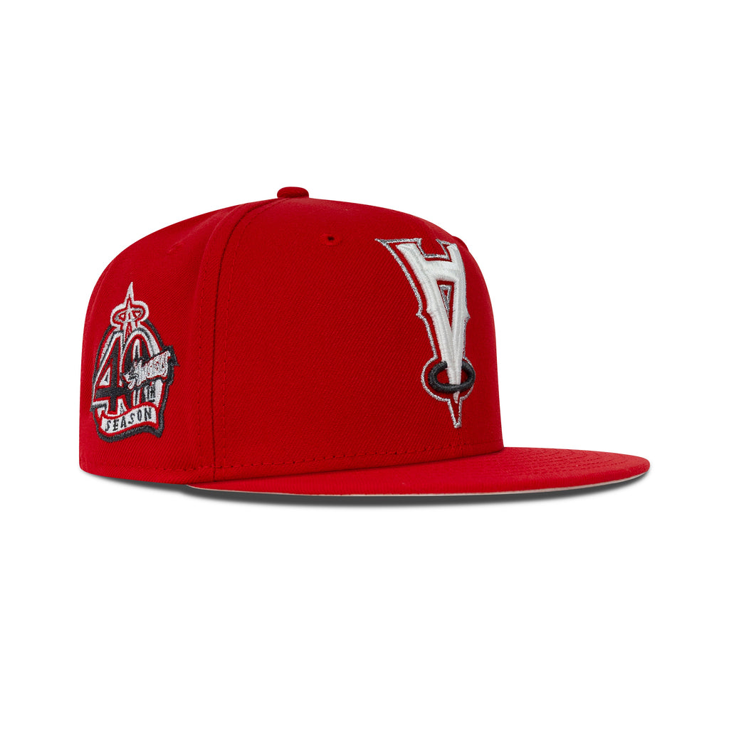 New Era L.A. Anaheim Angels Upside Down Logo Fitted Cream Bottom "Red Silver" (40th Season Embroidery)