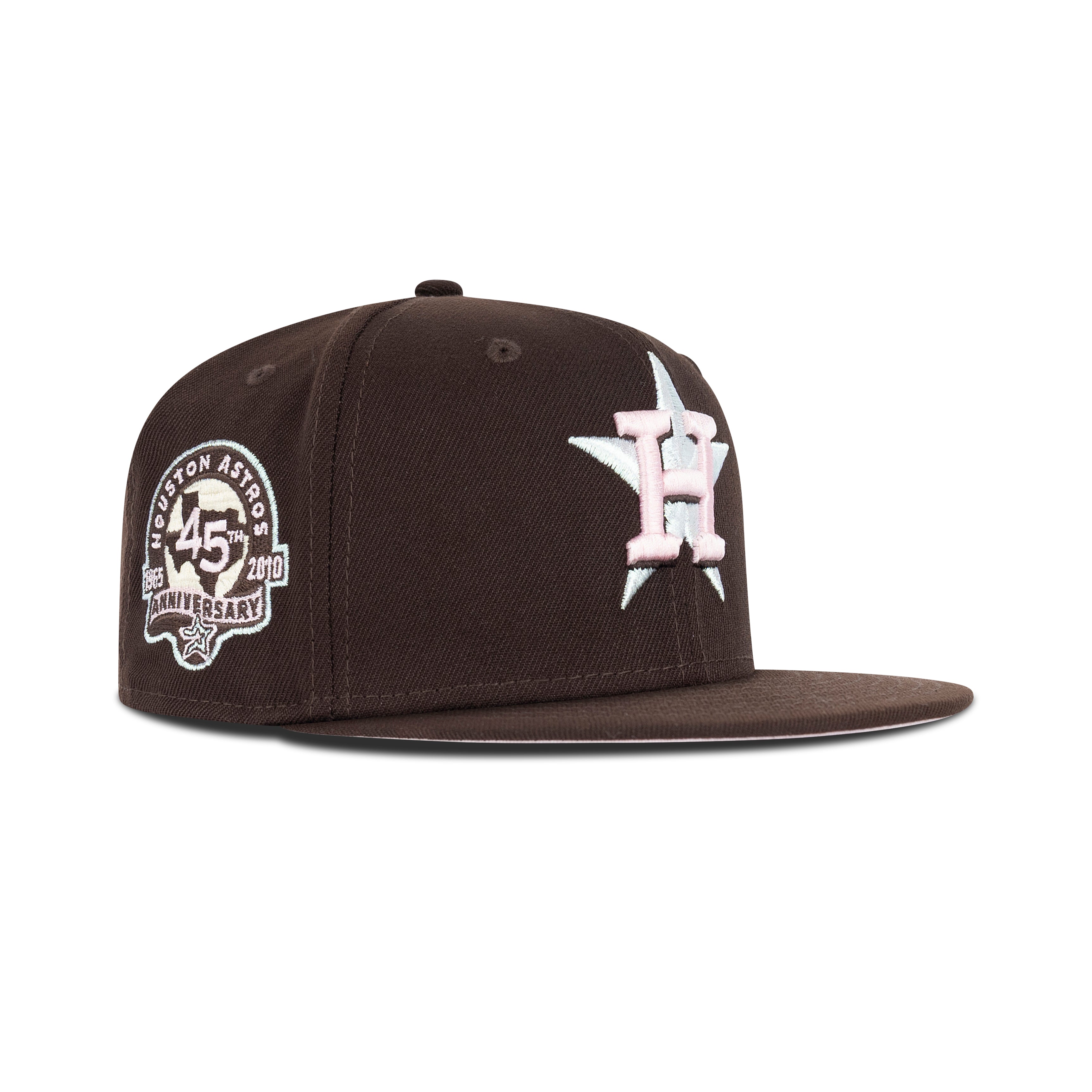 New Era Houston Astros Fitted Pink Bottom "Dark Brown Pink Silver" (1965-2010 45th Anniversary Embroidery)