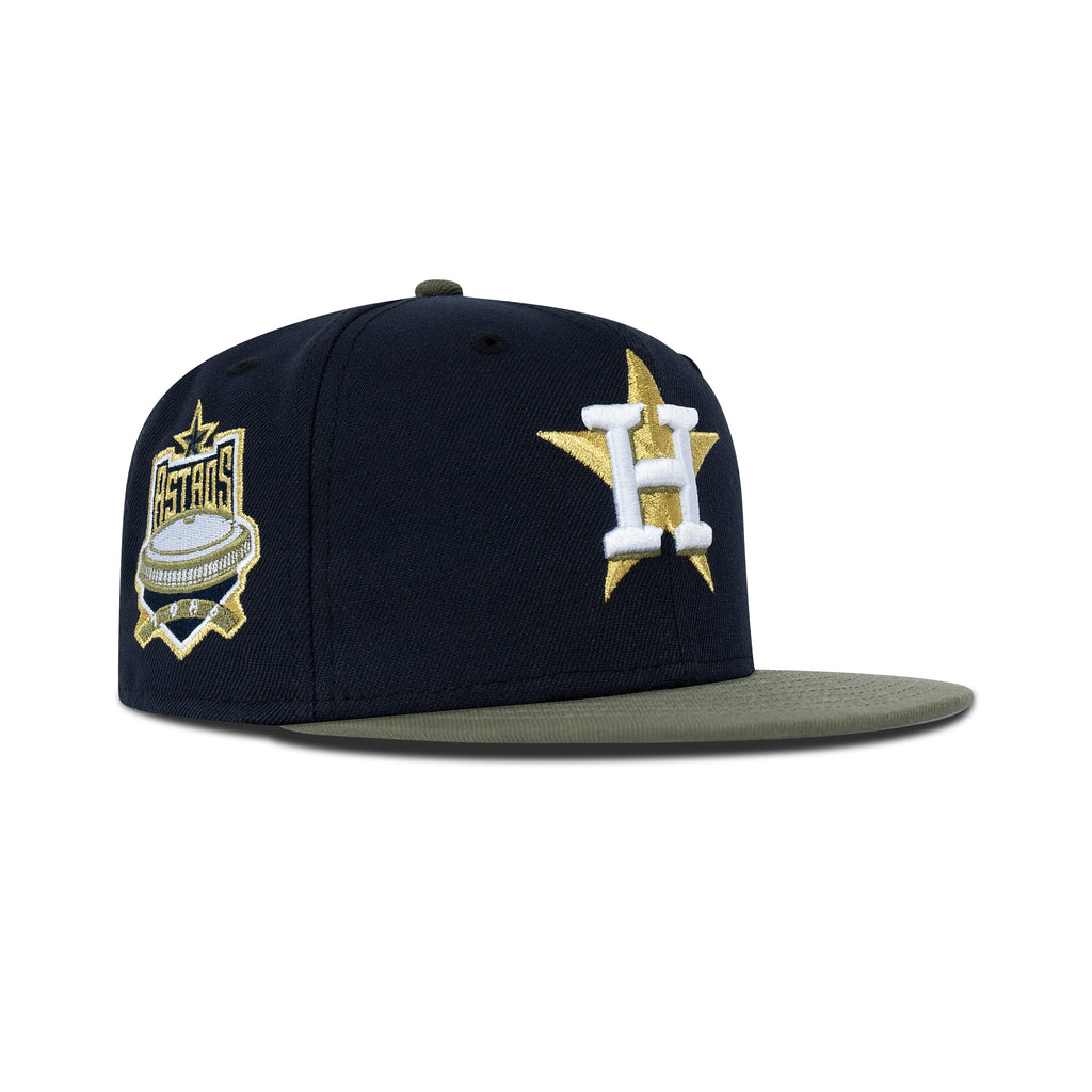 New Era Houston Astros Fitted Grey Bottom "Navy Olive White Gold" (1986 Astros Embroidery)