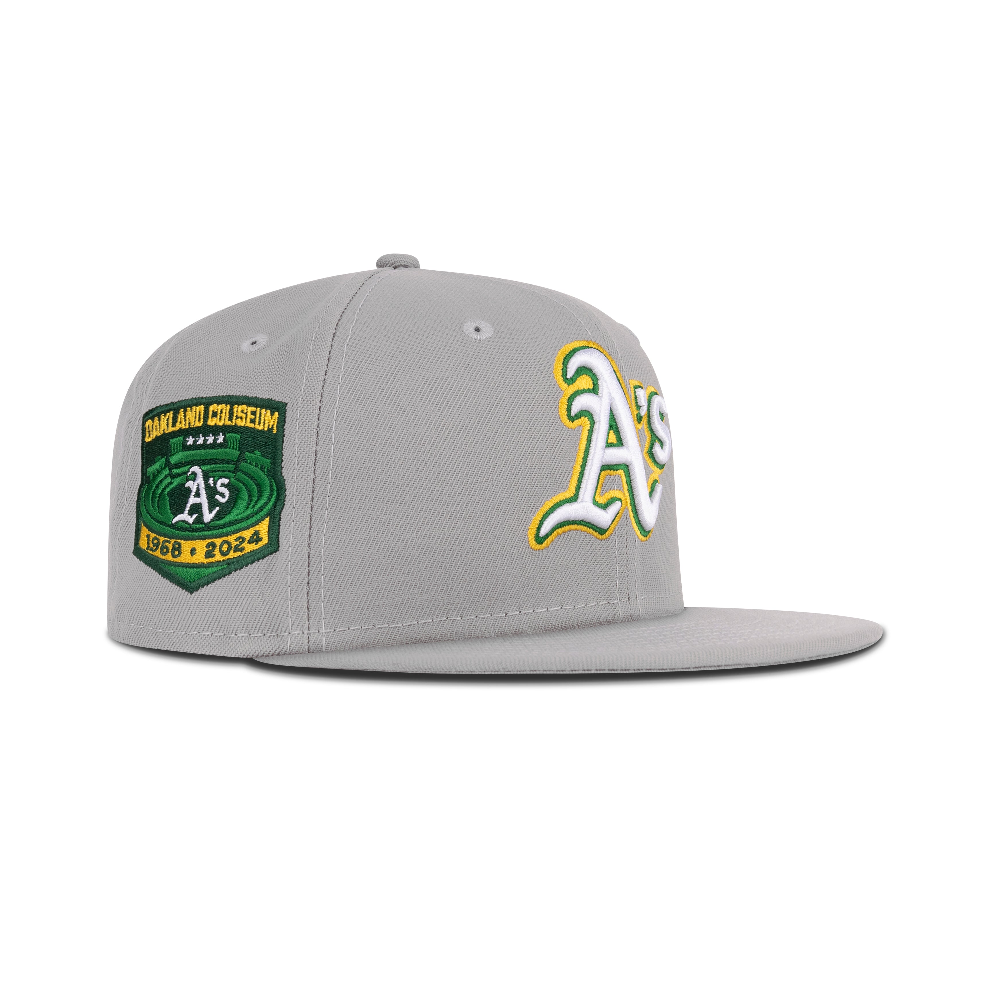 New Era Oakland Athletics Fitted Green Bottom "Gray Snow White Yellow Green" (Oakland Coliseum Embroidery)