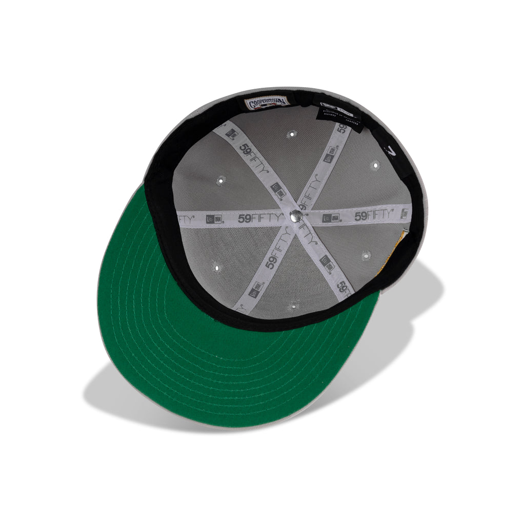 New Era Oakland Athletics Fitted Green Bottom "Gray Snow White Yellow Green" (Oakland Coliseum Embroidery)