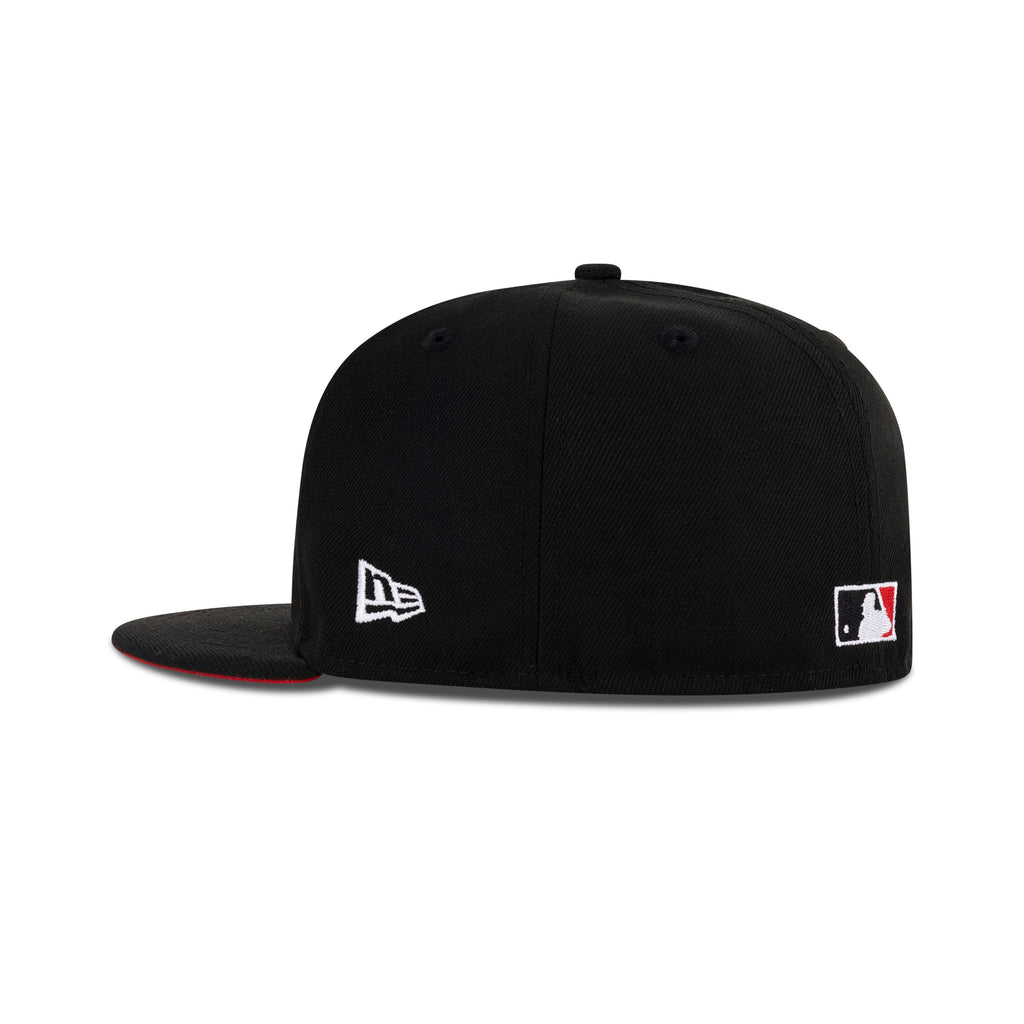 New Era Brooklyn Dodgers Fitted Front Door Red Bottom "Black Front Door Red White" (Jackie Robinson & 50th Anniversary Embroidery)