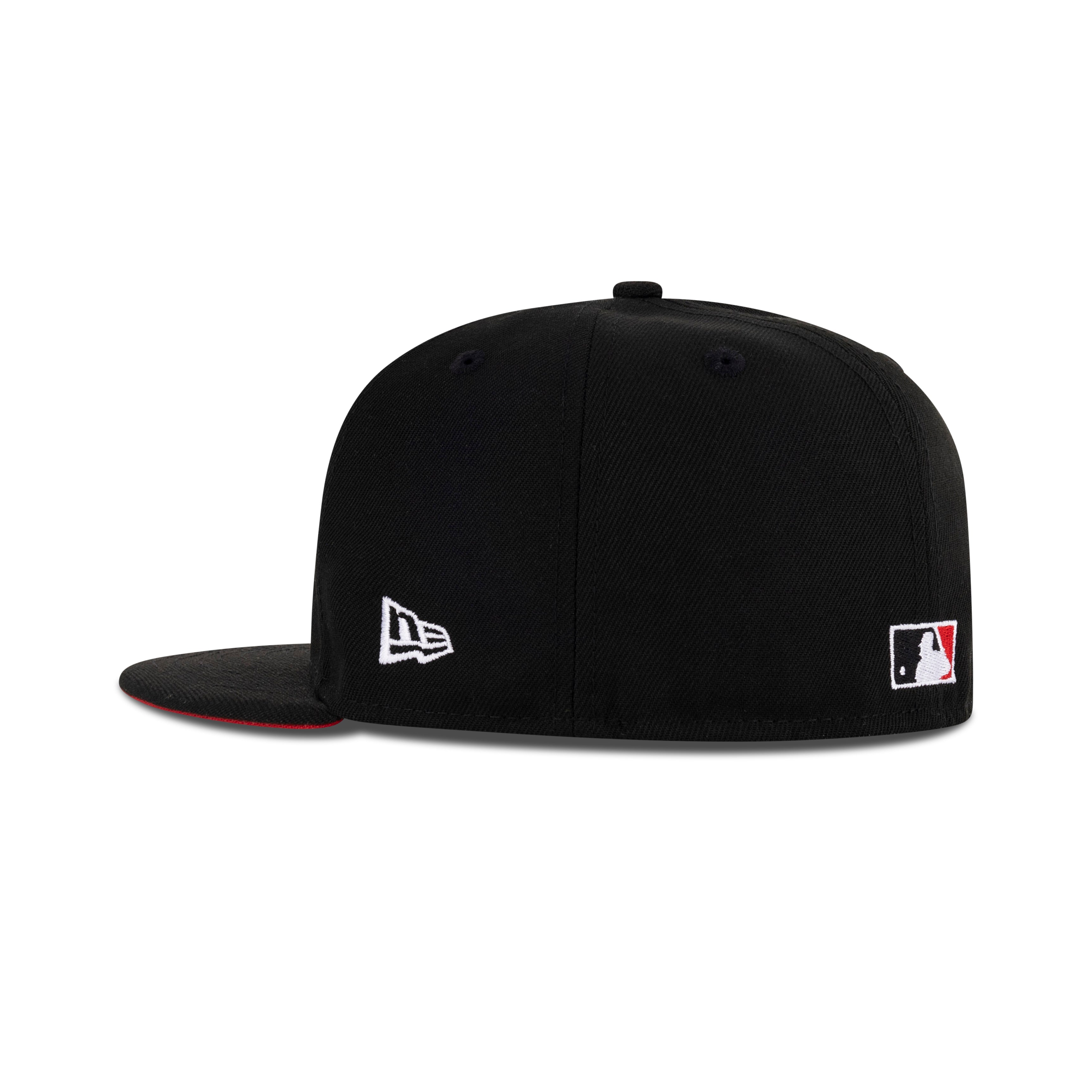 New Era Brooklyn Dodgers Fitted Front Door Red Bottom "Black Front Door Red White" (Jackie Robinson & 50th Anniversary Embroidery)