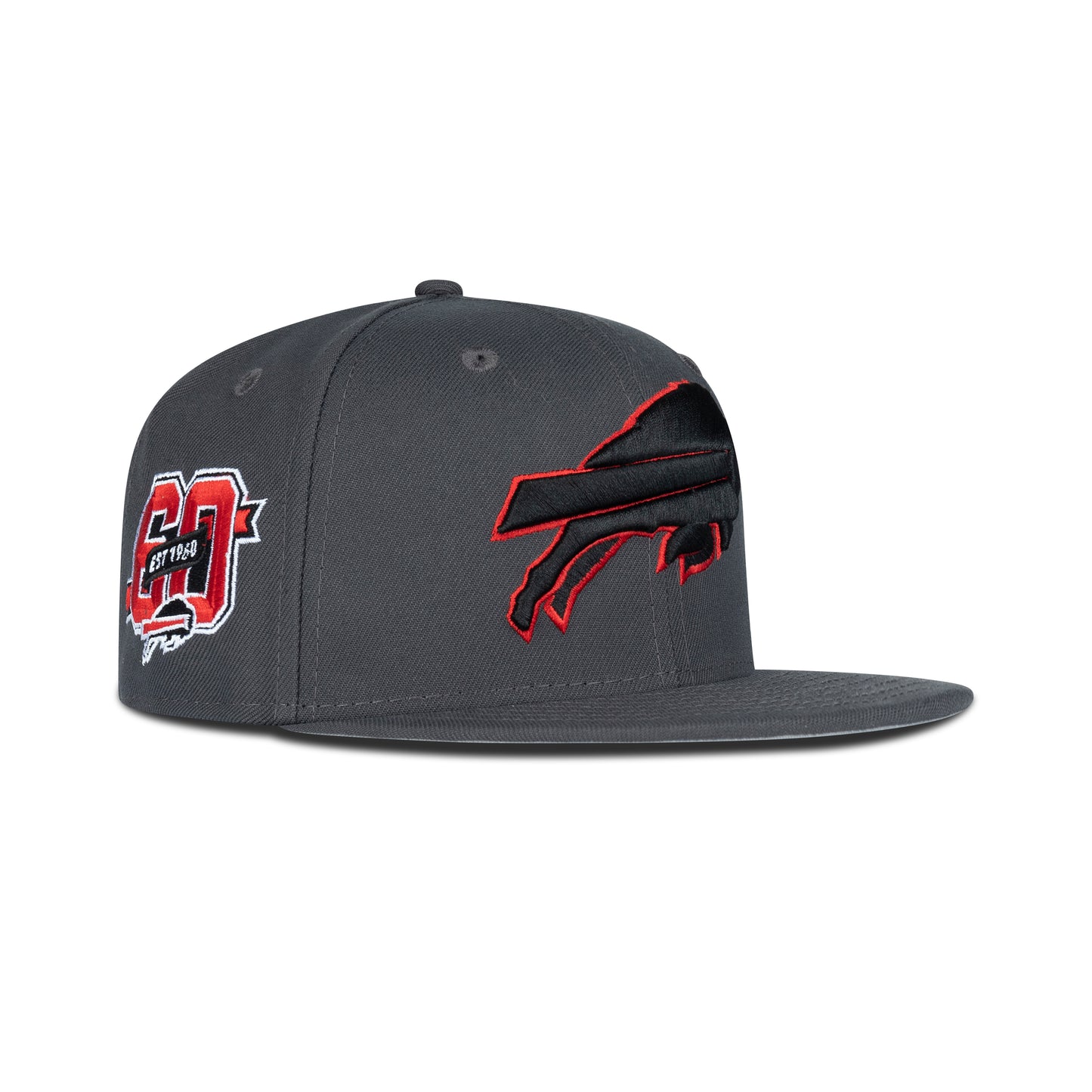 New Era Buffalo Bills Fitted Grey Bottom "Dark Graphite Black Red" (EST.1960 Embroidery)