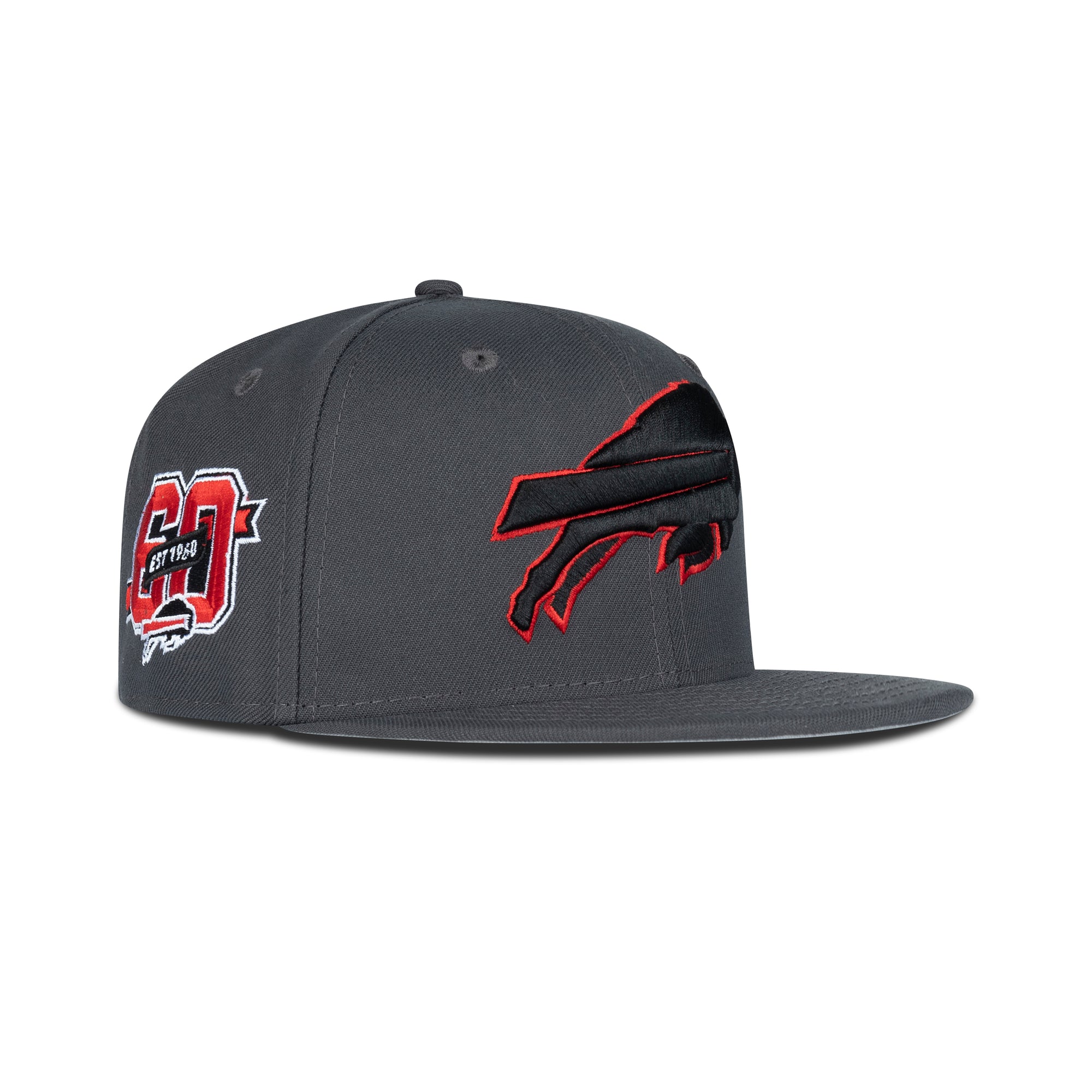 New Era Buffalo Bills Fitted Grey Bottom "Dark Graphite Black Red" (EST.1960 Embroidery)