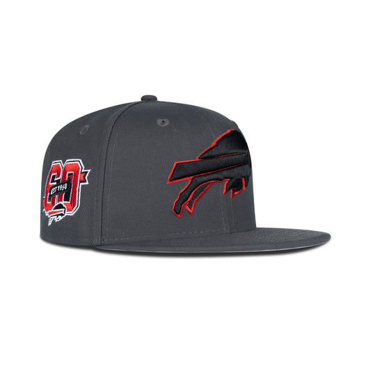 New Era Buffalo Bills Fitted Grey Bottom "Dark Graphite Black Red" (EST.1960 Embroidery)