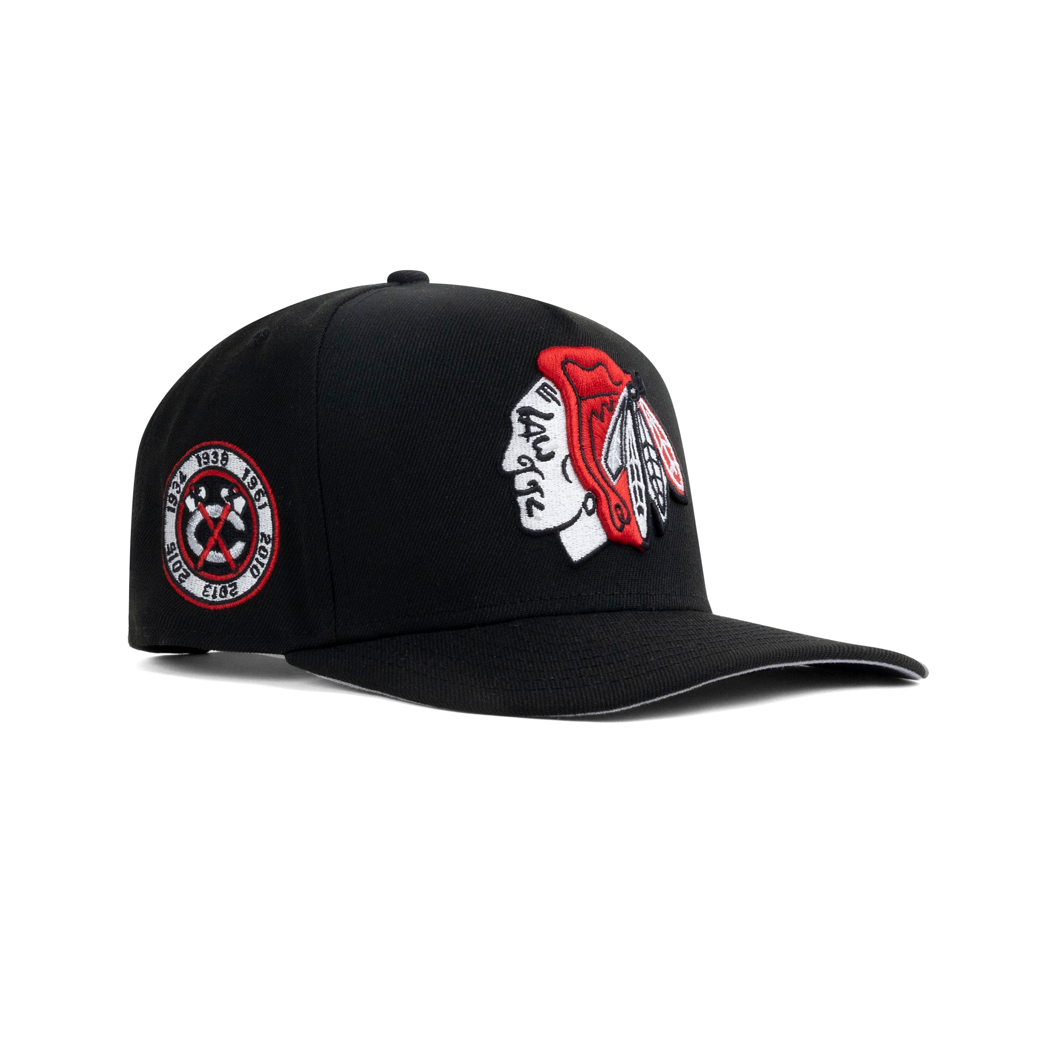 New Era Chicago Blackhawks A-Frame Snapback Grey Bottom "Black Front Door Red White" (6X Stanley Cup Champions Embroidery)