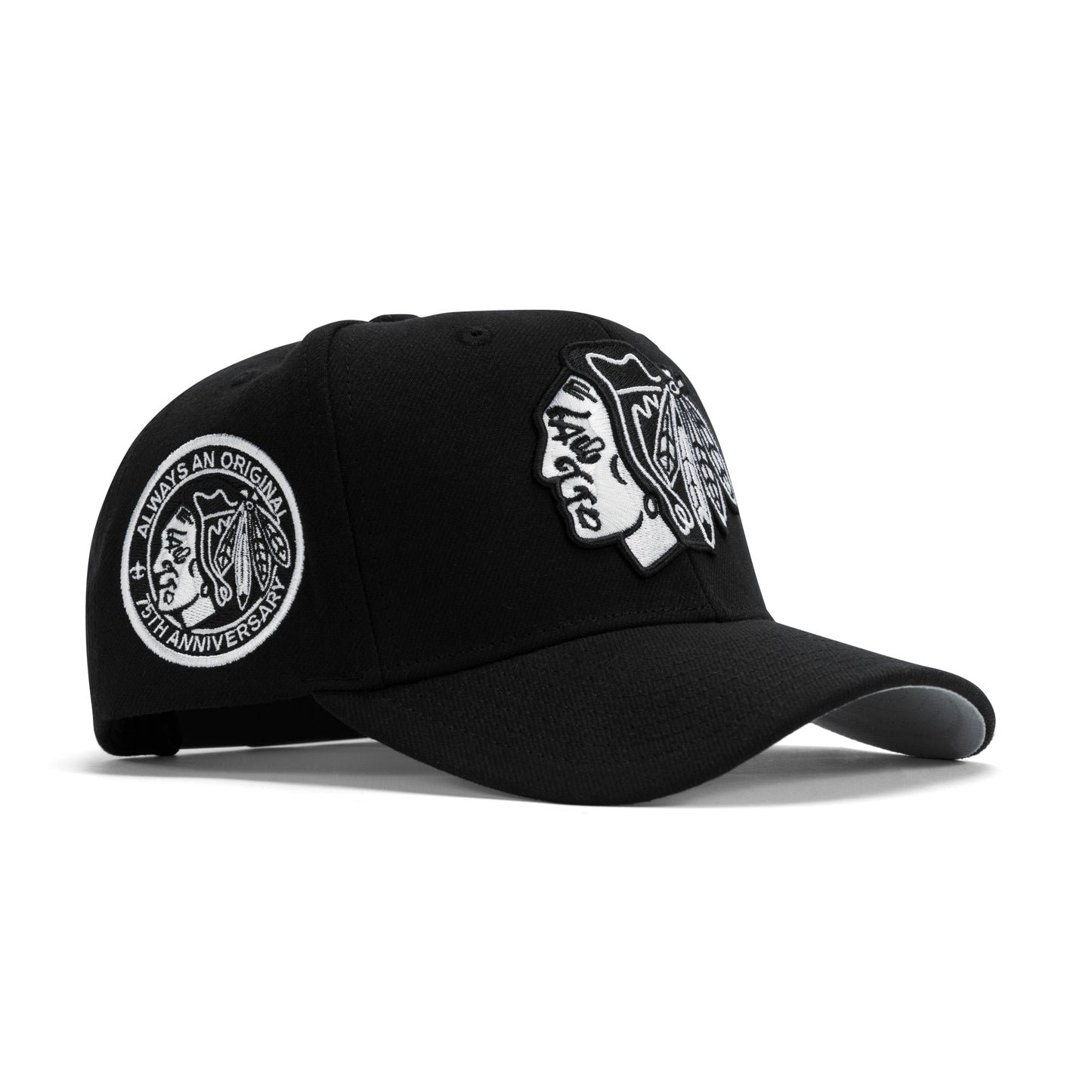 Mitchell & Ness Chicago Blackhawks Panda Pro Snapback Grey Bottom "Black White" (75Th Anniversary Embroidery)