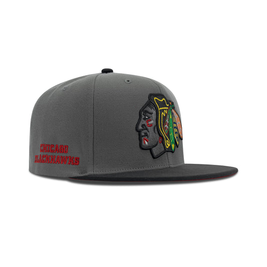 Mitchell & Ness Chicago Blackhawks Storm Front Snapback Red Bottom "Grey Black" (Chicago Blackhawks Embroidery)