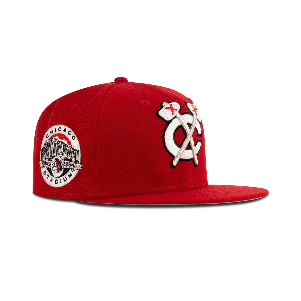 New Era Chicago Blackhawks Grey Bottom Fitted "Red Chrome Metallic Silver" (Stadium  Embroidery)