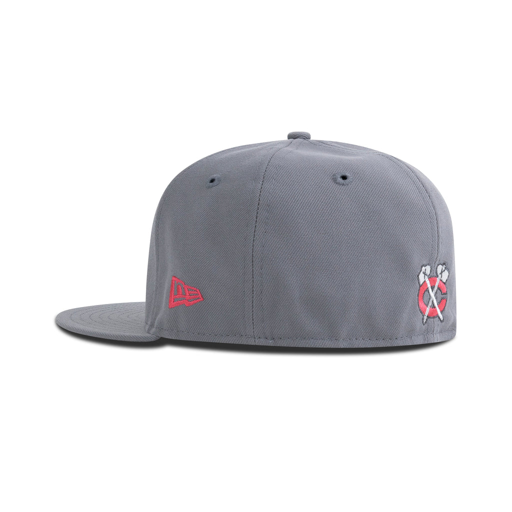 New Era Chicago Blackhawks Fitted Gray Bottom "Storm Gray Metallic Black Pearl GS Red" (2015 Stanley Cup Champions Embroidery)