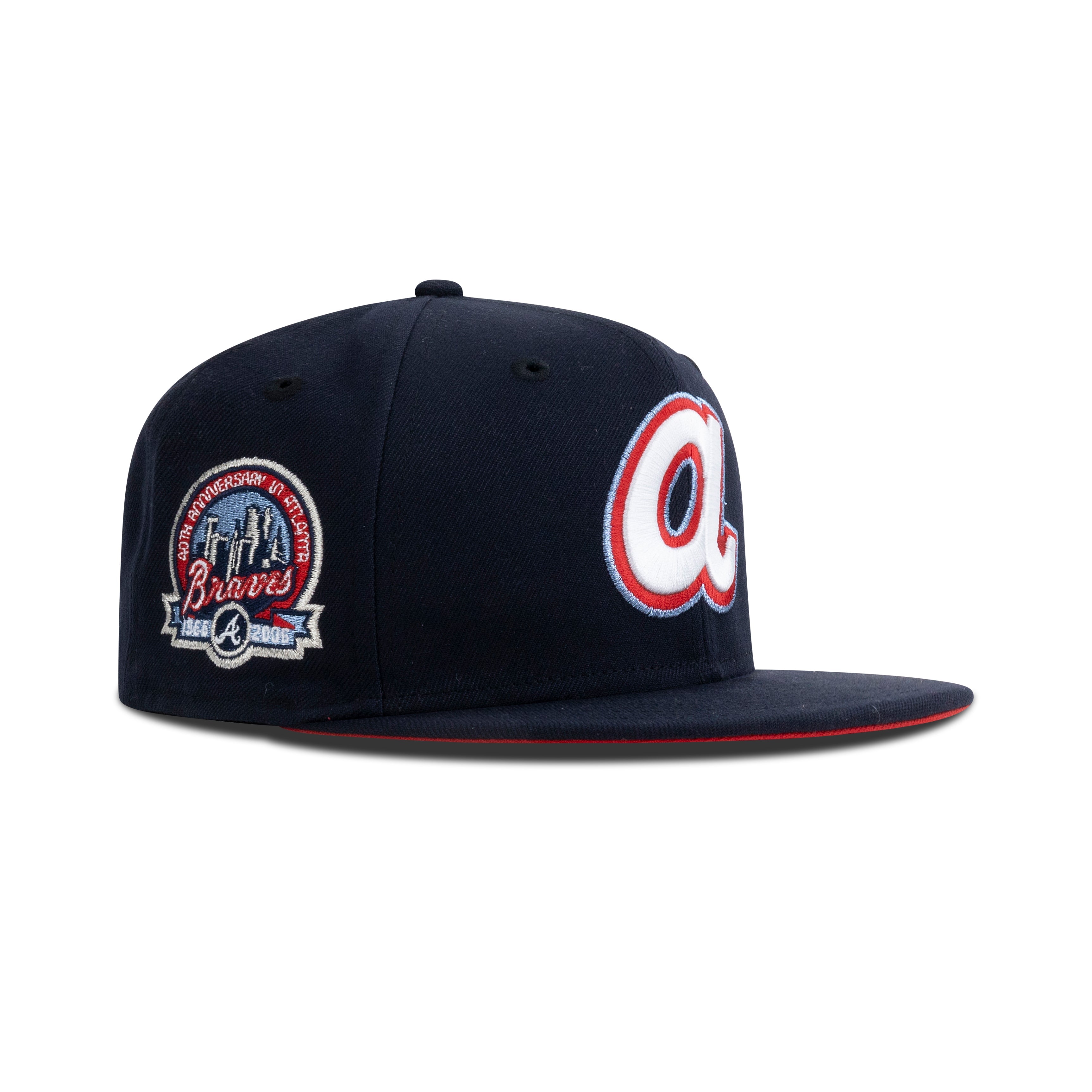 New Era Atlanta Braves Fitted Red Bottom "Navy Metallic Blue Gray Red" (40th Anniversary Patch Embroidery)