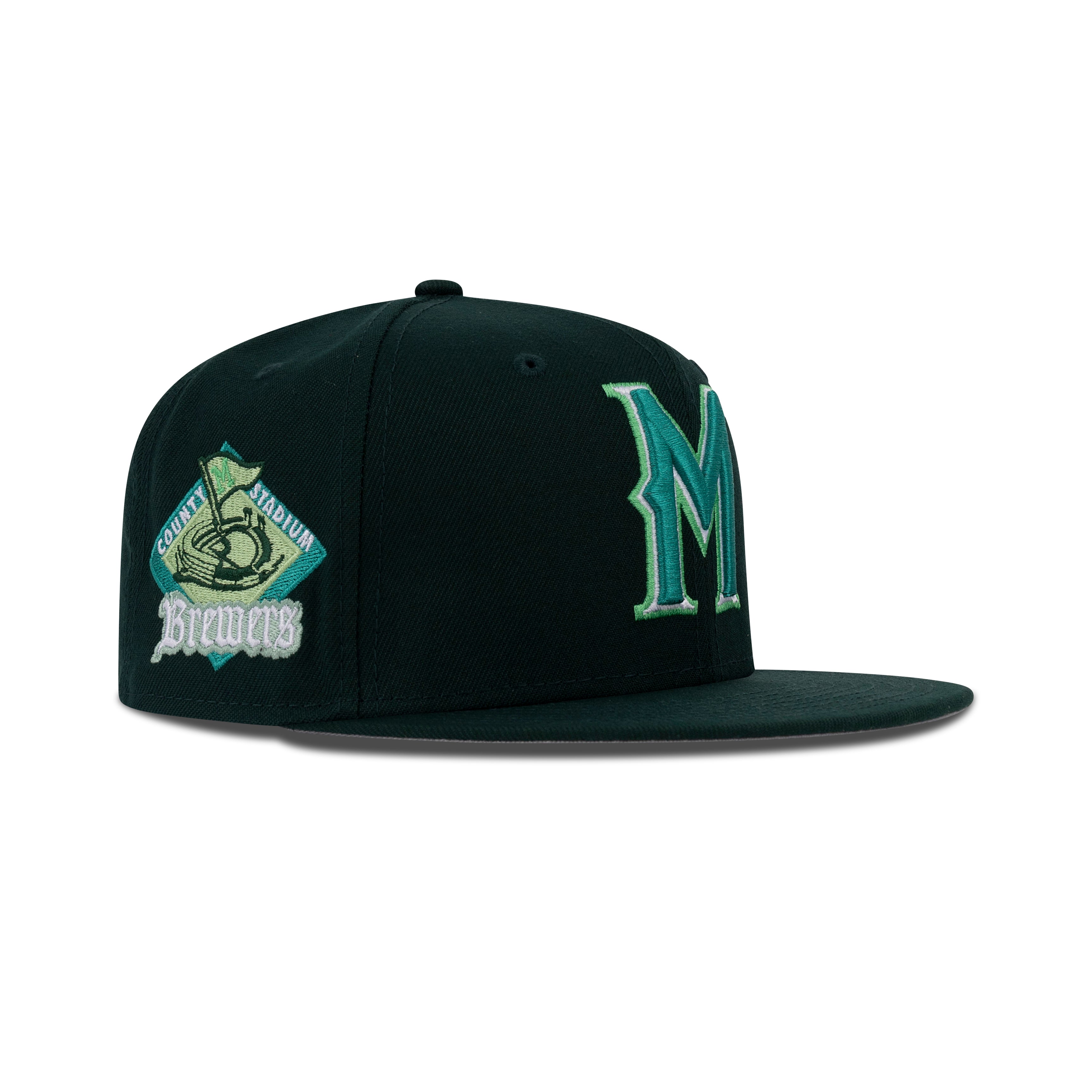 New Era Milwaukee Brewers Fitted Grey Bottom "Dark Green Pine Green" (County Stadium Embroidery)
