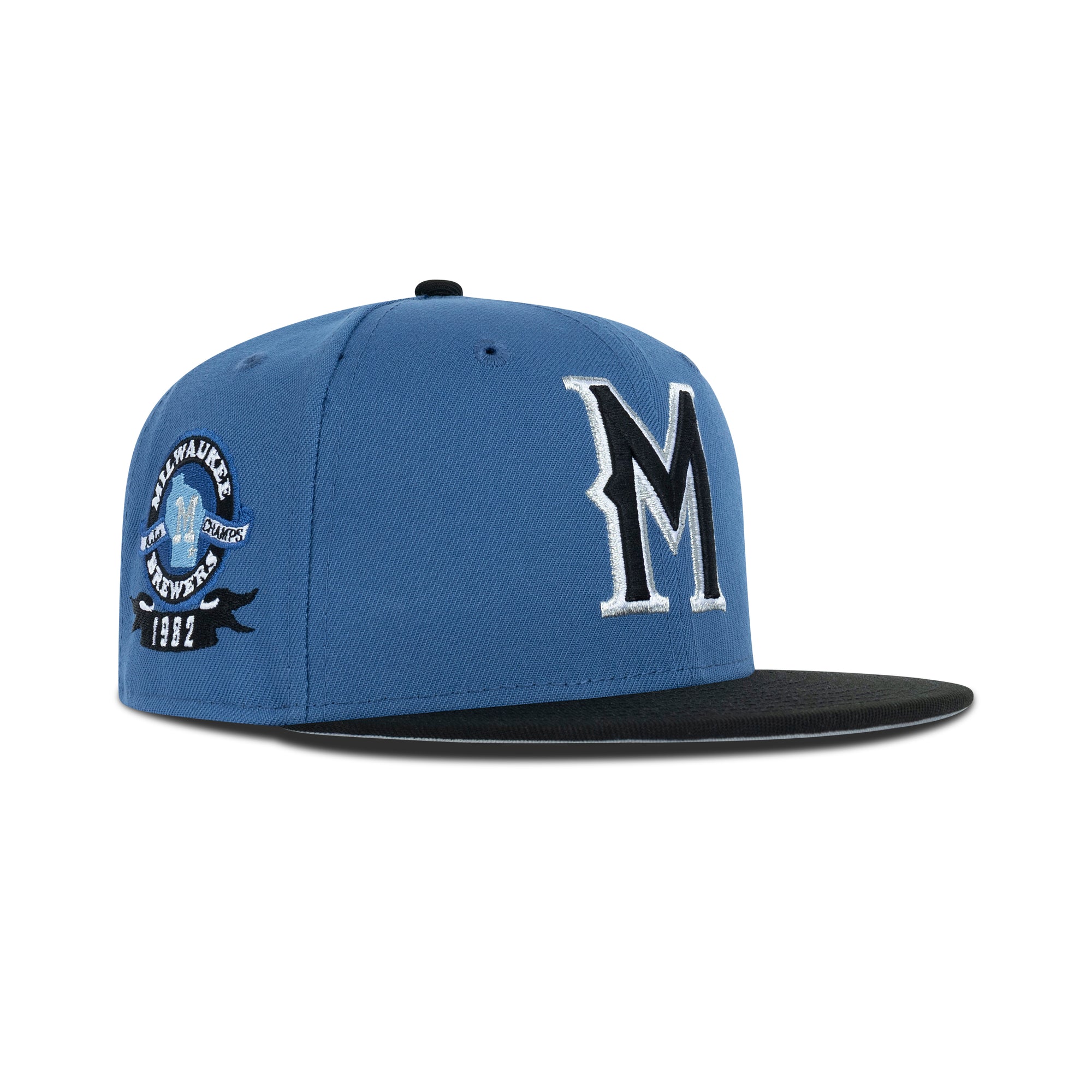 New Era Milwaukee Brewers Fitted Grey Bottom "Indigo Blue Black Silver" (1982 American League Champs Embroidery)