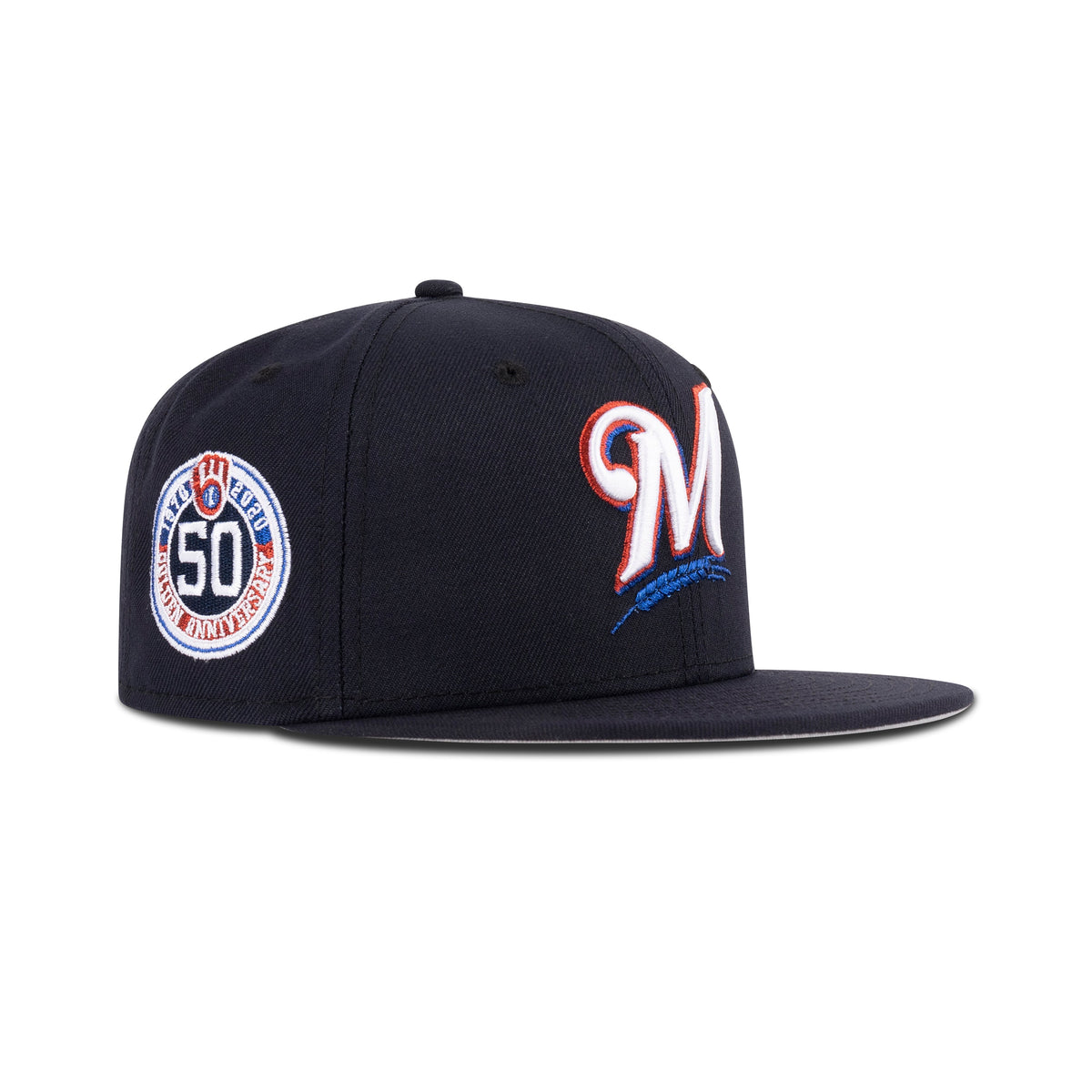 New Era Milwaukee Brewers Fitted Grey Bottom "Navy Snow White Metallic Blue Metallic Red" (50 Golden Anniversary Embroidery)