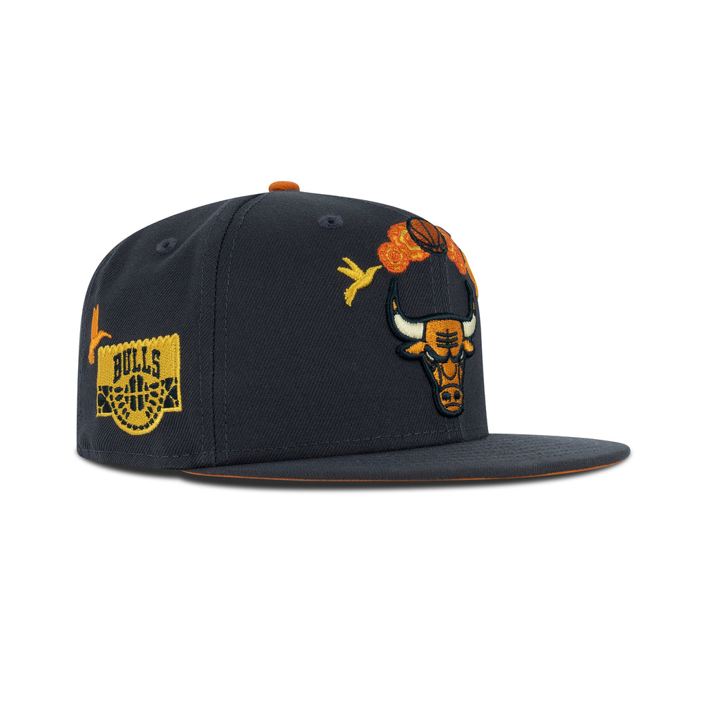 New Era Chicago Bulls Dia De Muertos Fitted Orange Bottom "Graphite Orange" (Bulls Patch Embroidery)