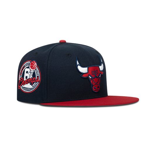 New Era Chicago Bulls Fitted Grey Bottom "Navy Red" (6X Champs Embroidery)