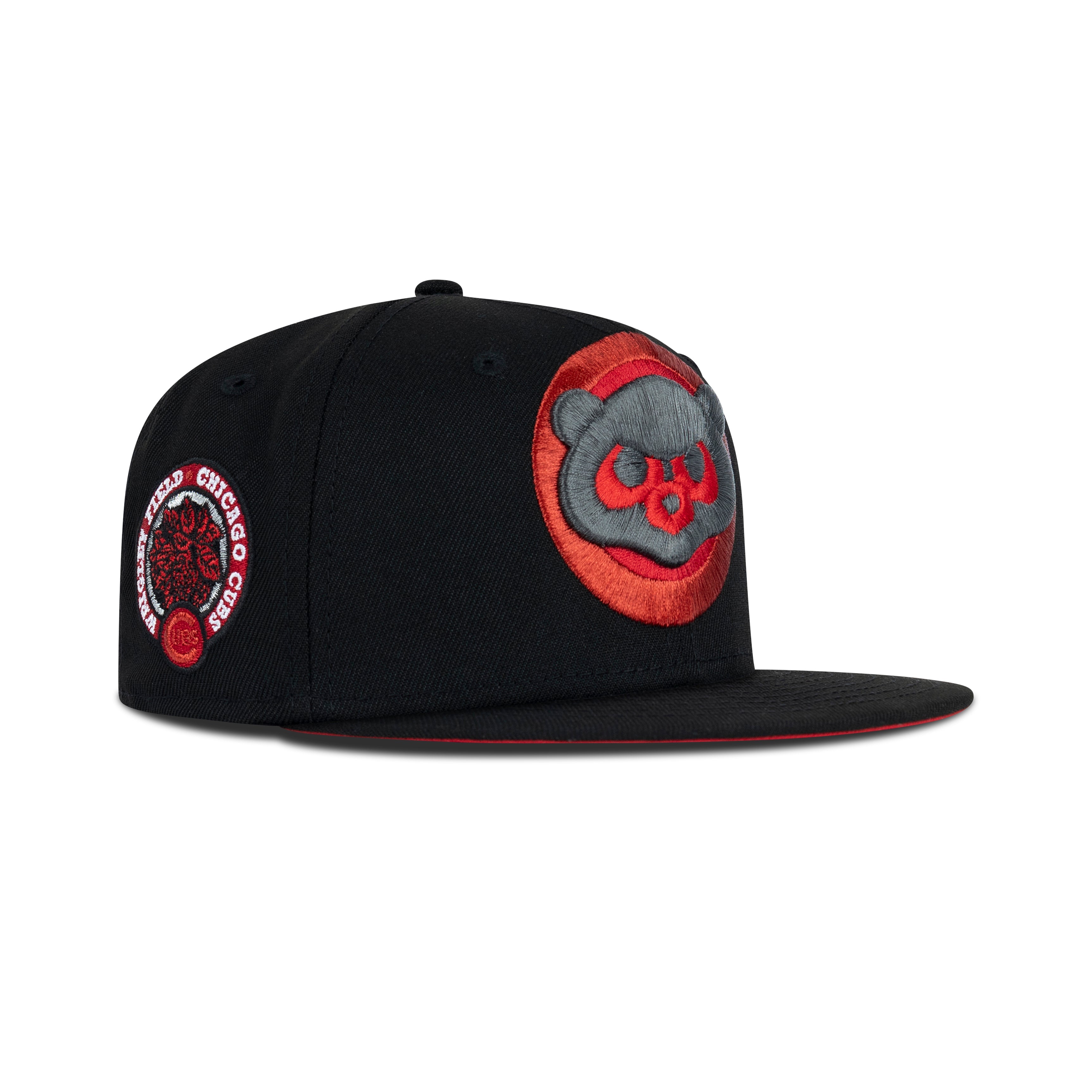 New Era Chicago Cubs Fitted Red Bottom "Black Metallic Red" (Wrigley Field Embroidery)
