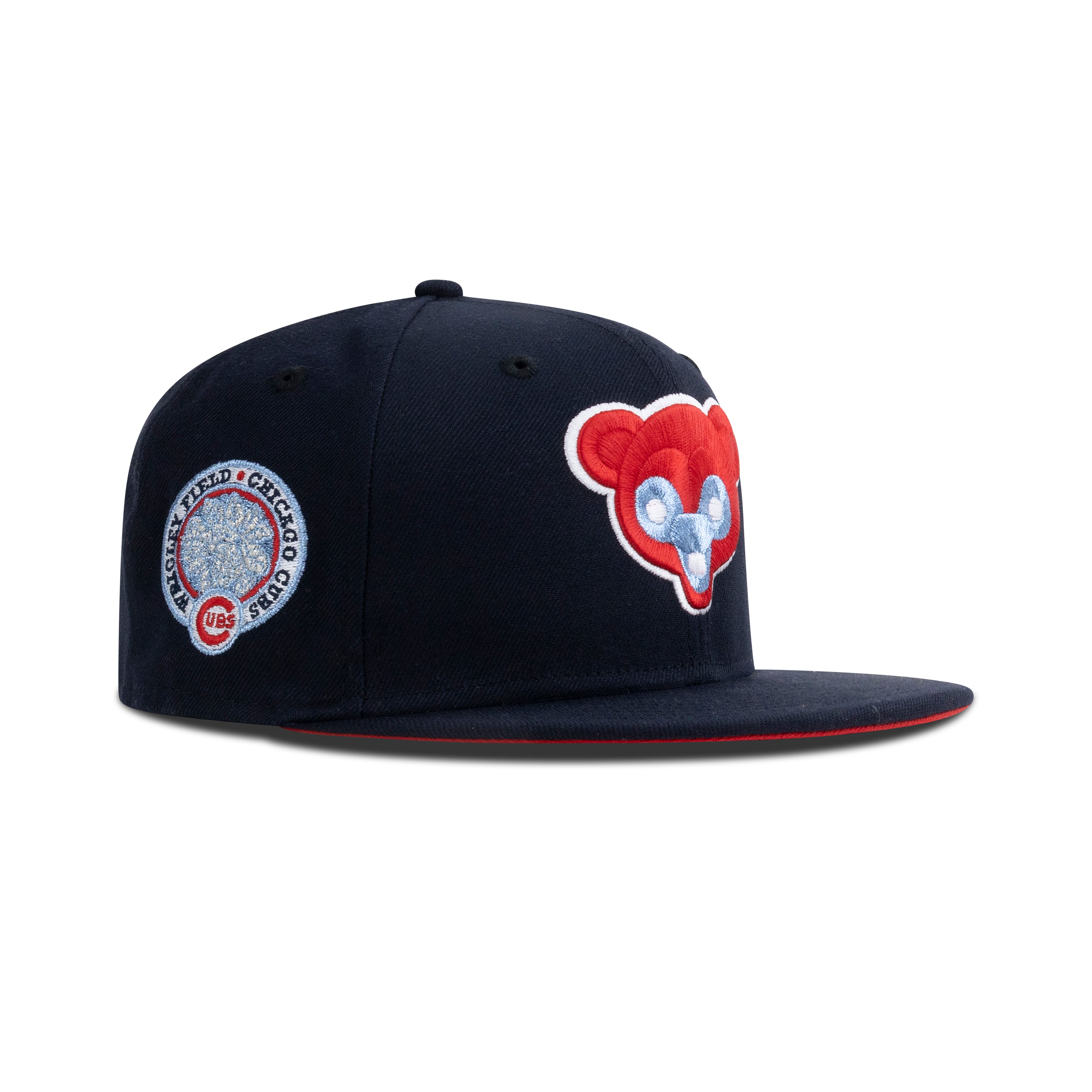 New Era Chicago Cubs Fitted Red Bottom "Navy Metallic Blue Gray Red" (Wrigley Field 1969 Embroidery)