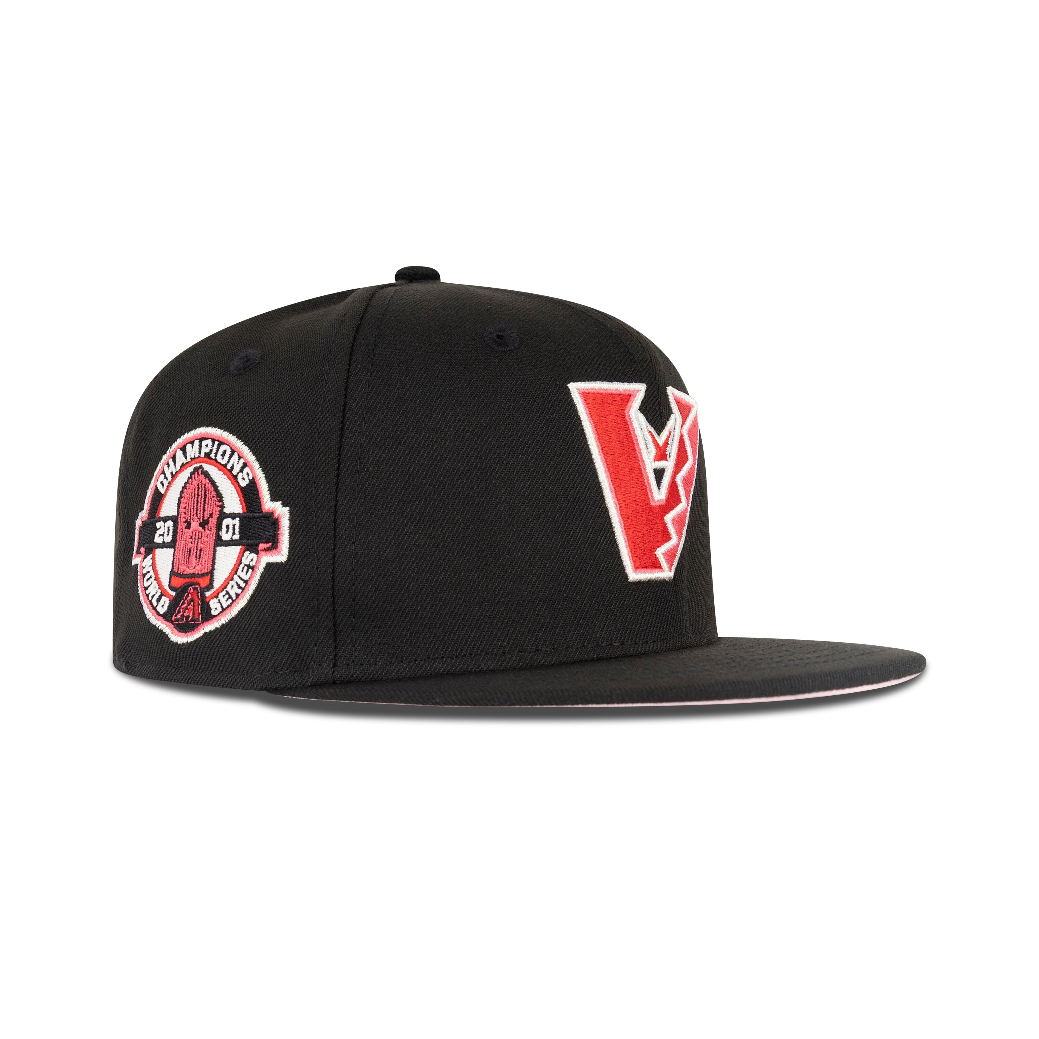 New Era Arizona Diamondbacks Upside Down Logo Fitted Pink Bottom "Black Red Metallic Silver" (2001 World Series Champions Embroidery)