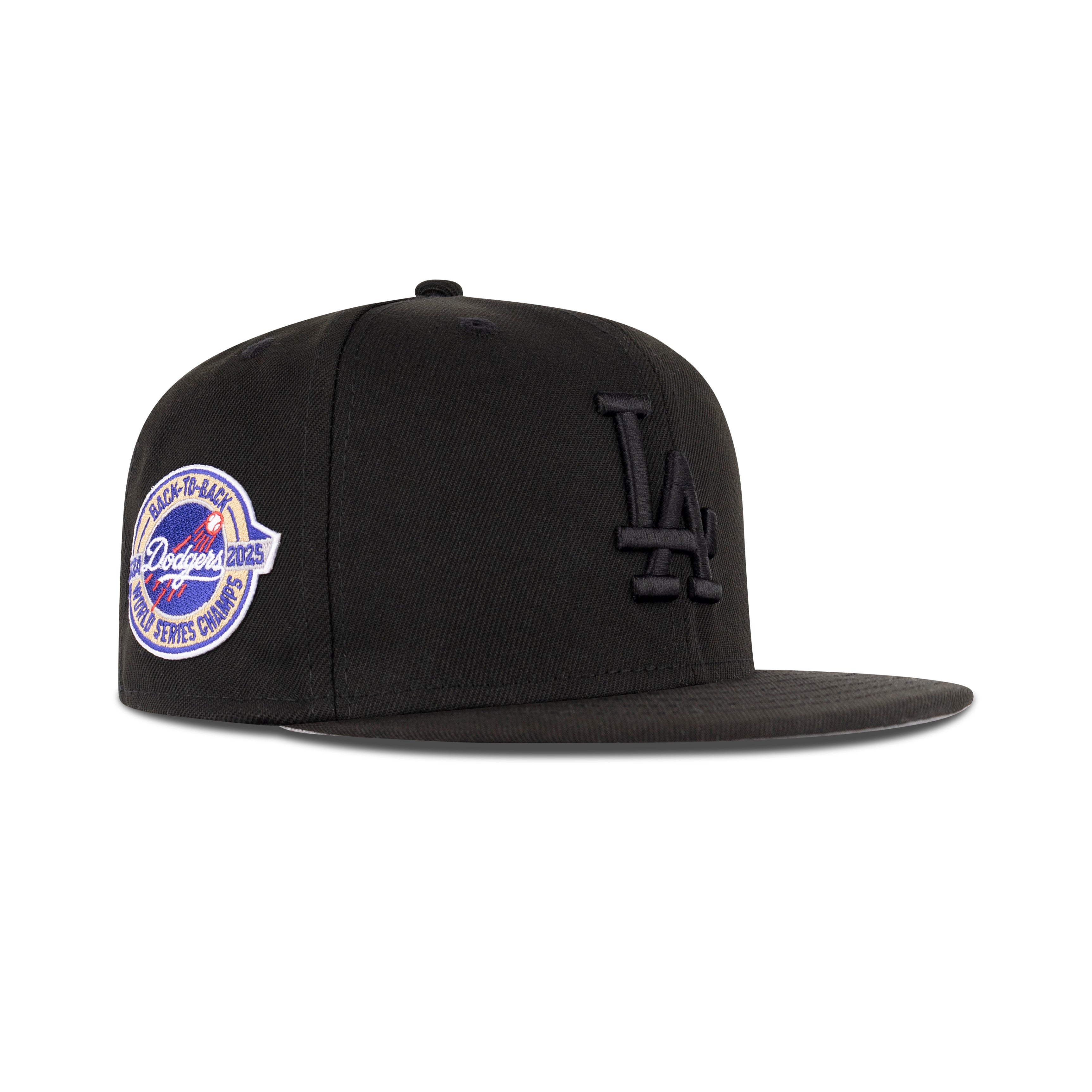 New Era Los Angeles Dodgers Fitted Grey Bottom "Black Black" (2024-2025 Back To Back World Series Champs Embroidery)