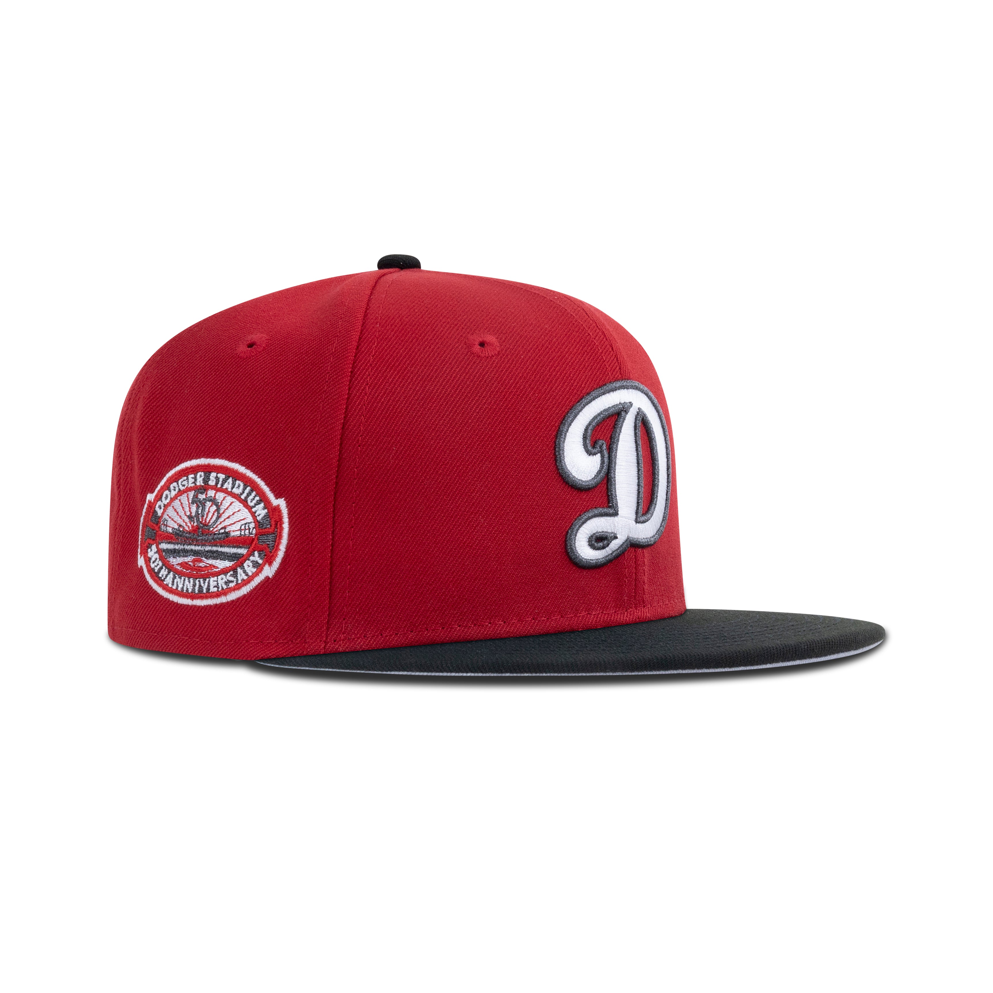 New Era Los Angeles Dodgers Fitted Grey Bottom "Scarlet Black White" (Dodger Stadium 50th Anniversary Embroidery)