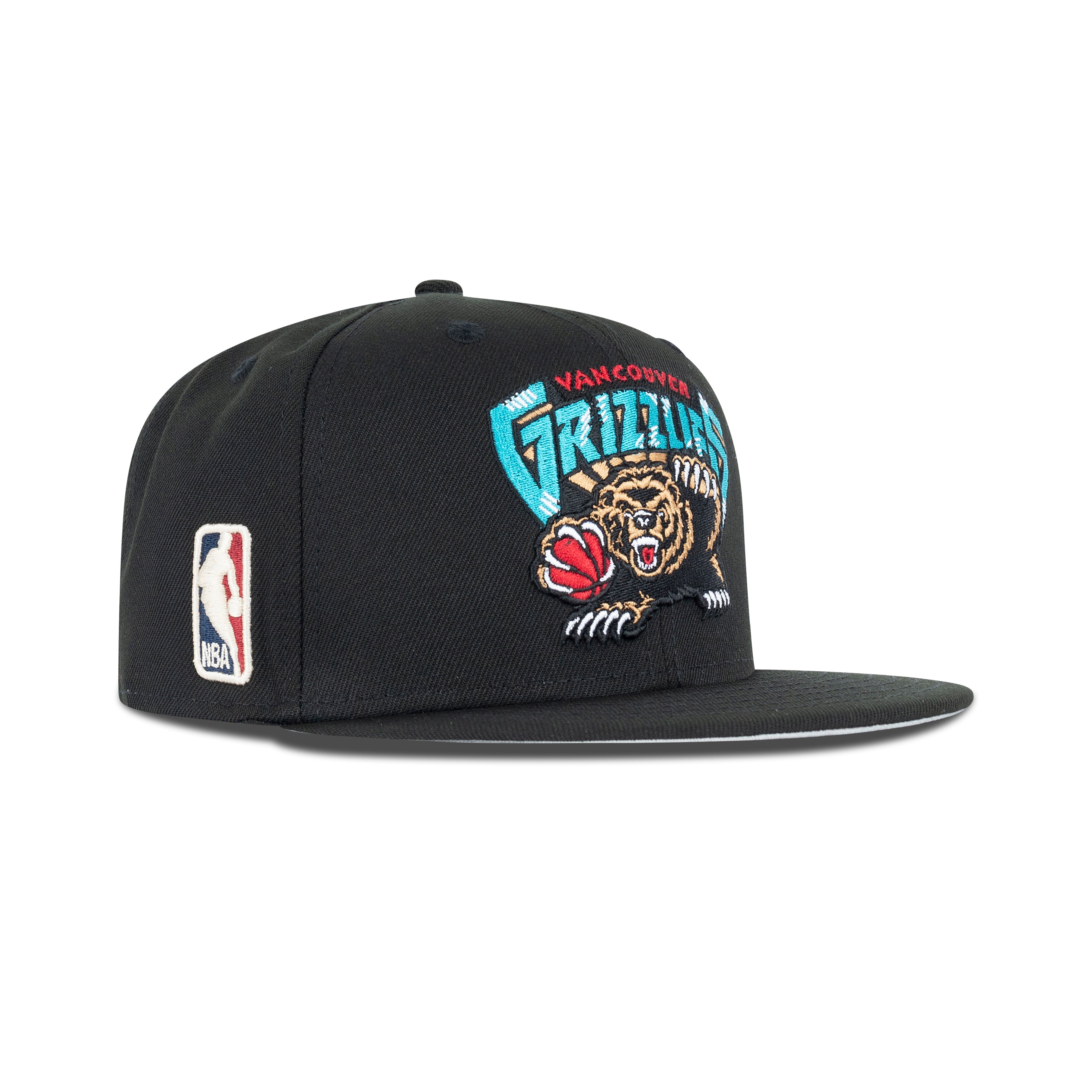 New Era Vancouver Grizzlies Snapback Grey Bottom "Black Teal Red" (NBA Logo Embroidery)
