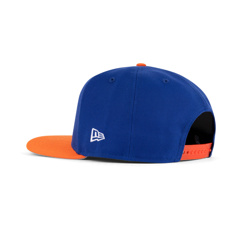 New Era New York Knicks A-Frame Snapback "Majestic Blue Snow White Orange Visor" (2025-2026 Champs Embroidery)