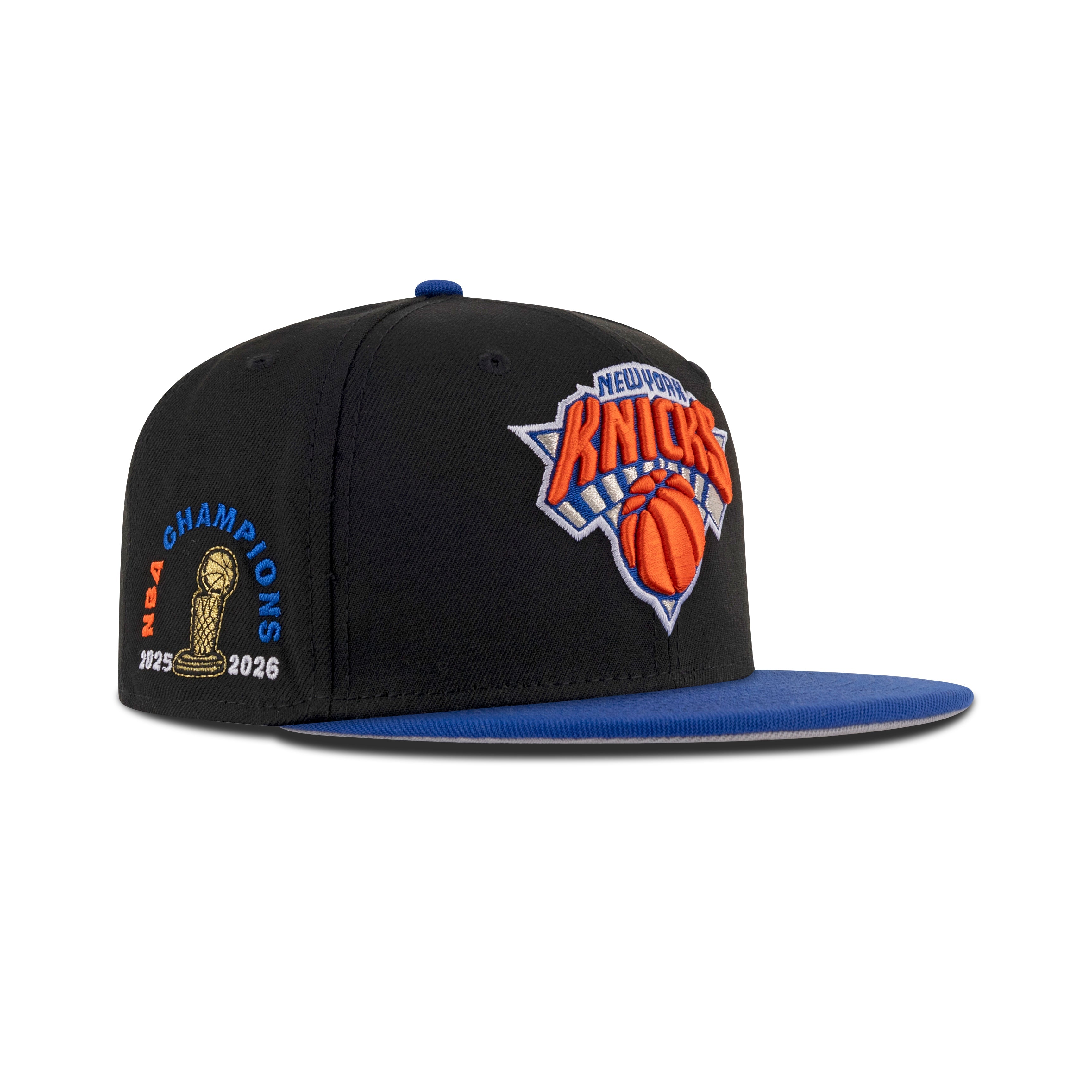 New Era New York Knicks Fitted "Black Royal Orange" (NBA Champions 2025-2026 Embroidery)