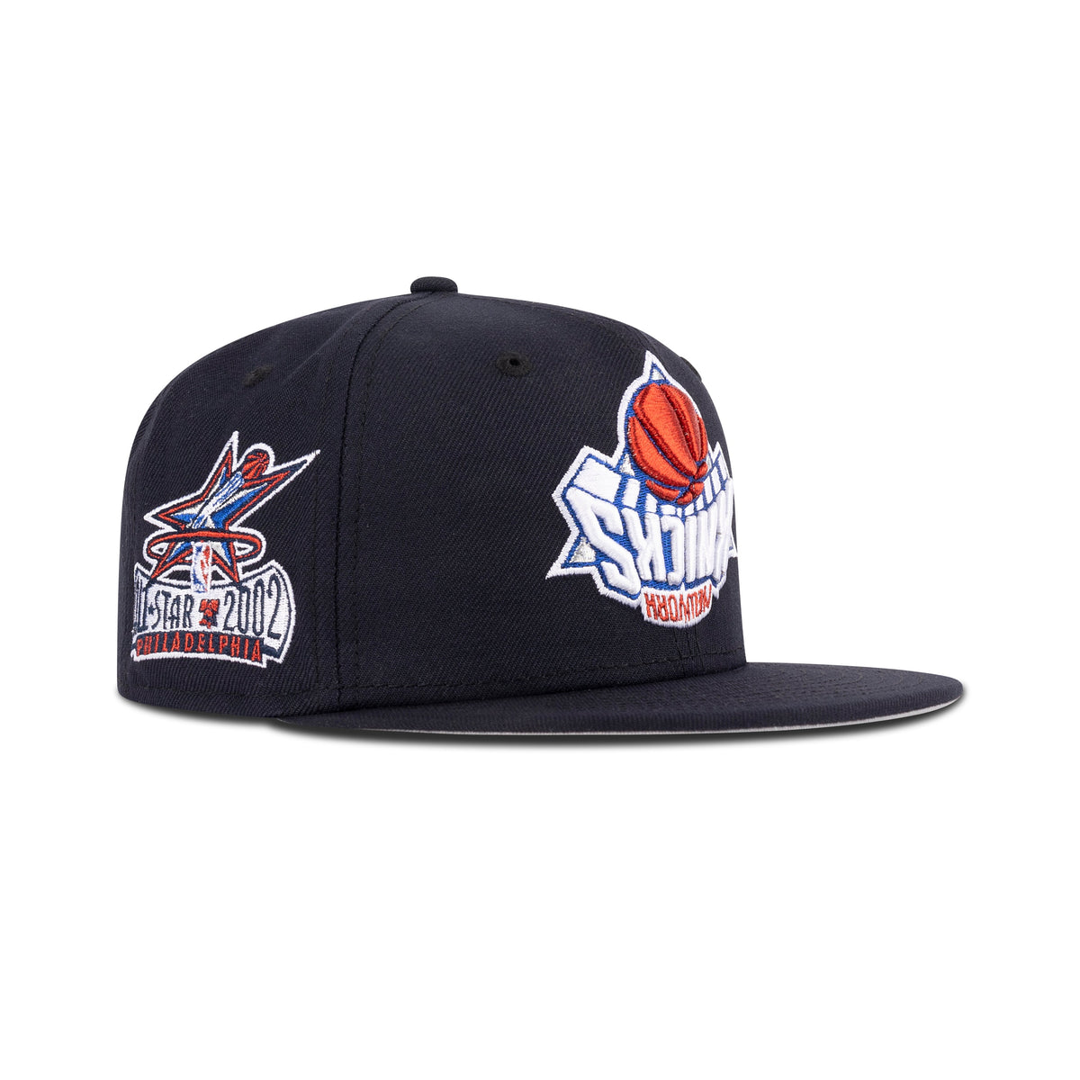 New Era New York Knicks Fitted Gray Bottom "Navy Snow White Metallic Blue Metallic Red" (2002 All Star Game Embroidery)