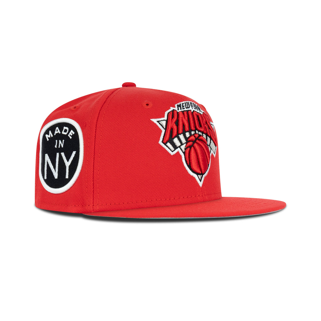 New Era New York Knicks Fitted Grey Bottom "Red Black Silver" (Made In NY Embroidery)