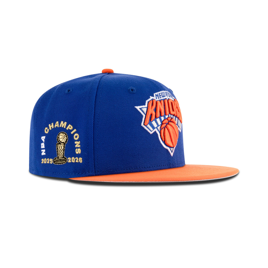 New Era New York Knicks Fitted Gray Bottom "Majestic Blue Orange Visor" (NBA Champions 2025 2026 Embroidery)