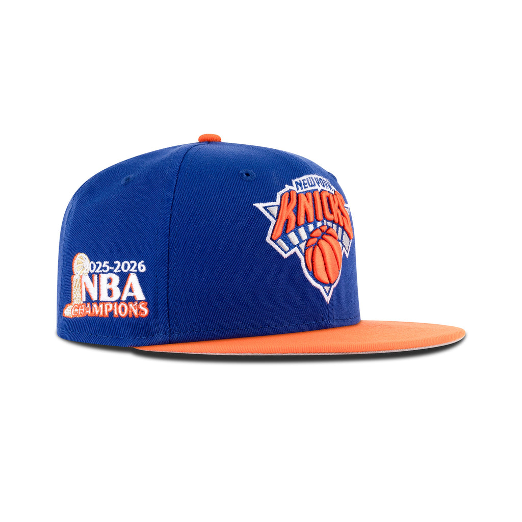 New Era New York Knicks Fitted "Majestic Blue Orange Visor" (NBA 2025-2026 Champions Embroidery)