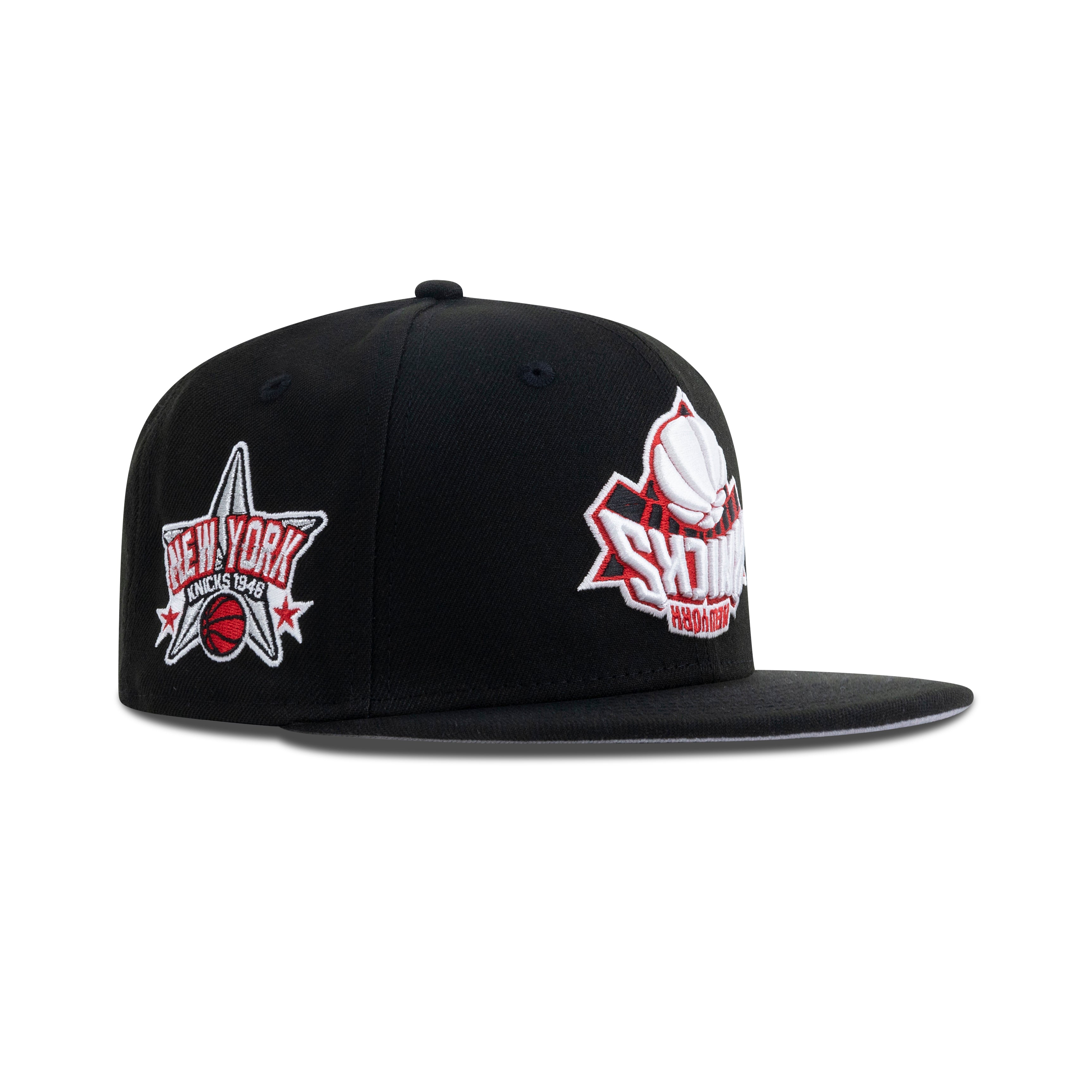 New Era New York Knicks Upside Down Logo Fitted Grey Bottom "Black Front Door Red White" (1946 Knicks Embroidery)