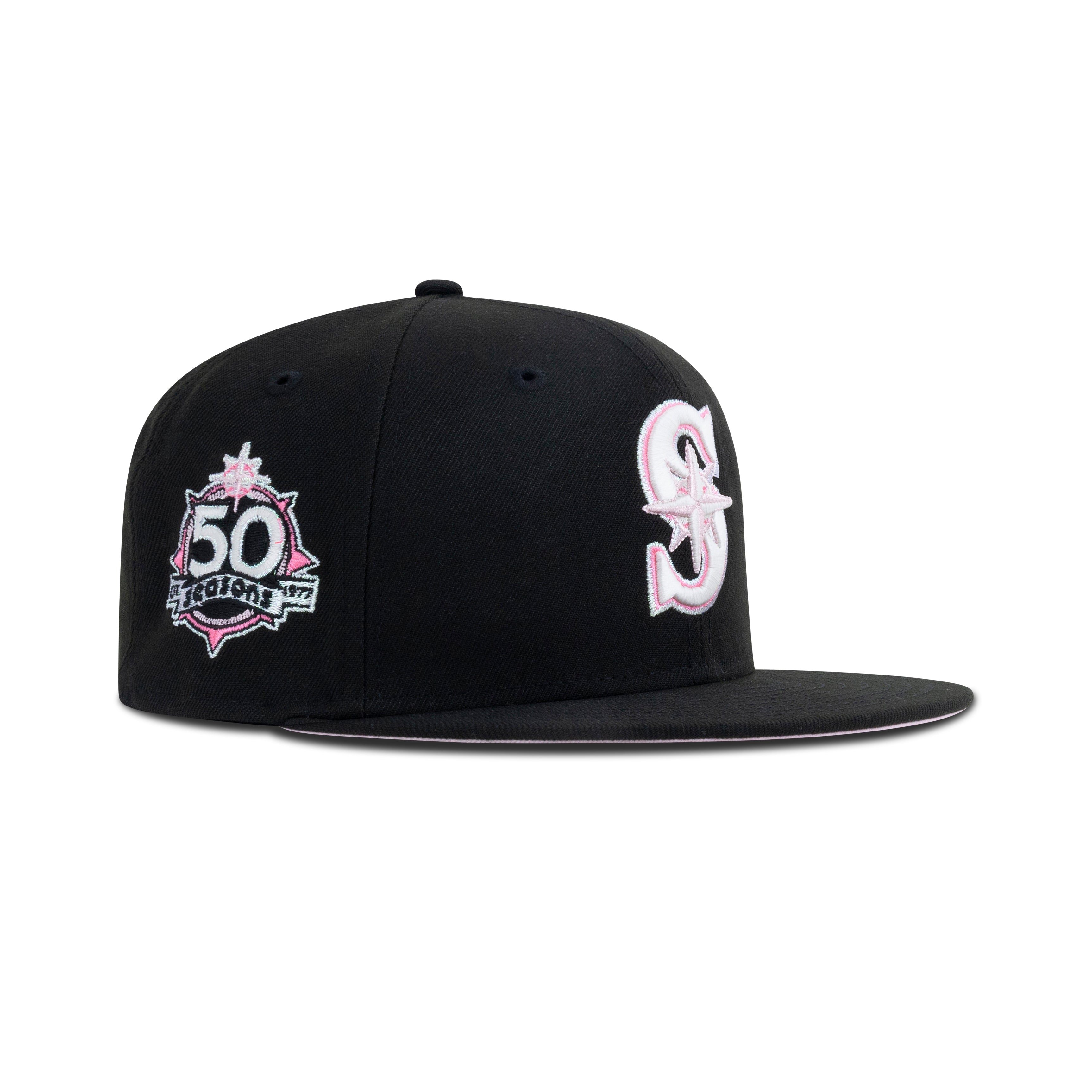 New Era Seattle Mariners Fitted Pink Bottom "Black Glow White Metallic Iris Neon Pink" ( 50th Season Embroidery)