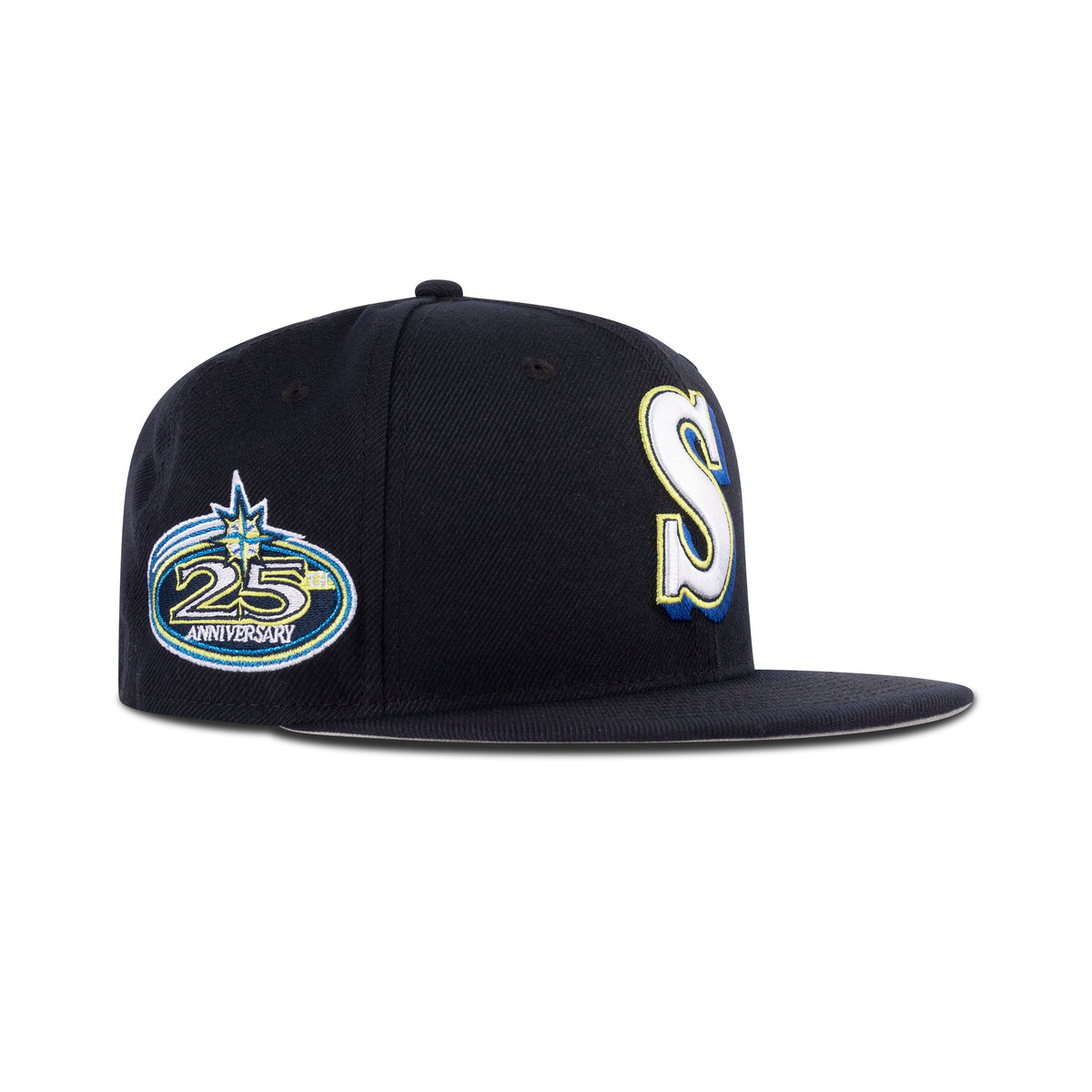 New Era Seattle Mariners Fitted Grey Bottom "Navy Sapphire Cyber Green"  (25th Anniversary Patch)