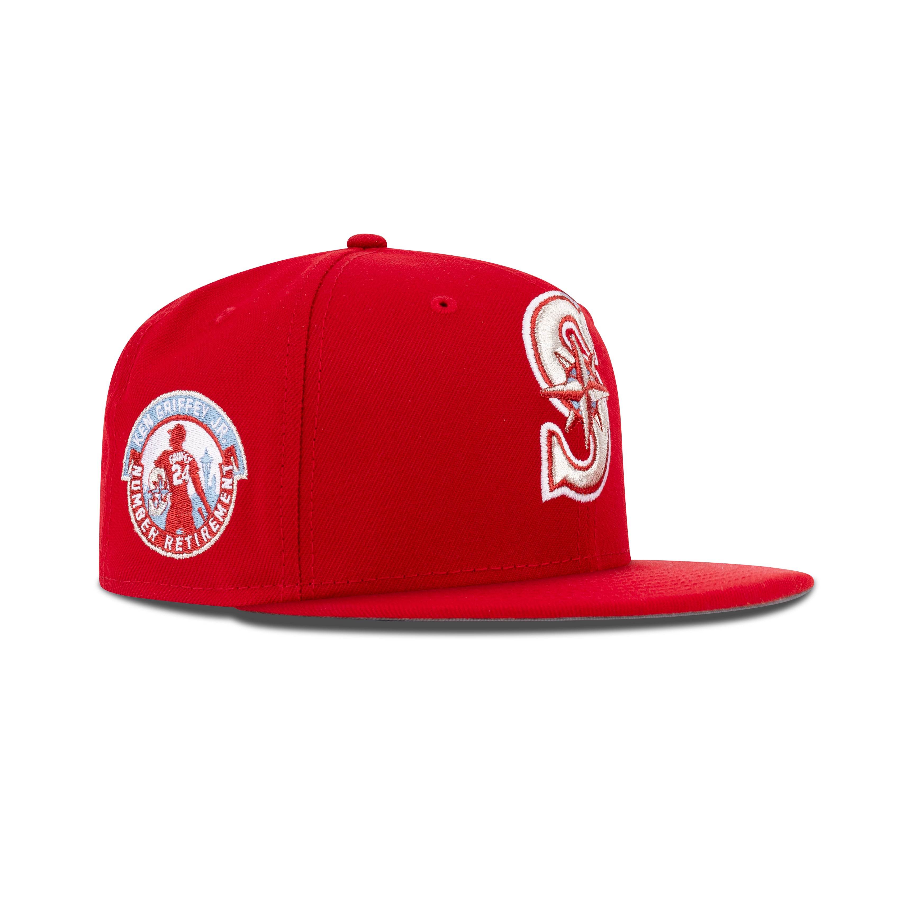 New Era Seattle Mariners Fitted Grey Bottom "Scarlet Red Sky" (Ken Griffey Jr 24 Embroidery)