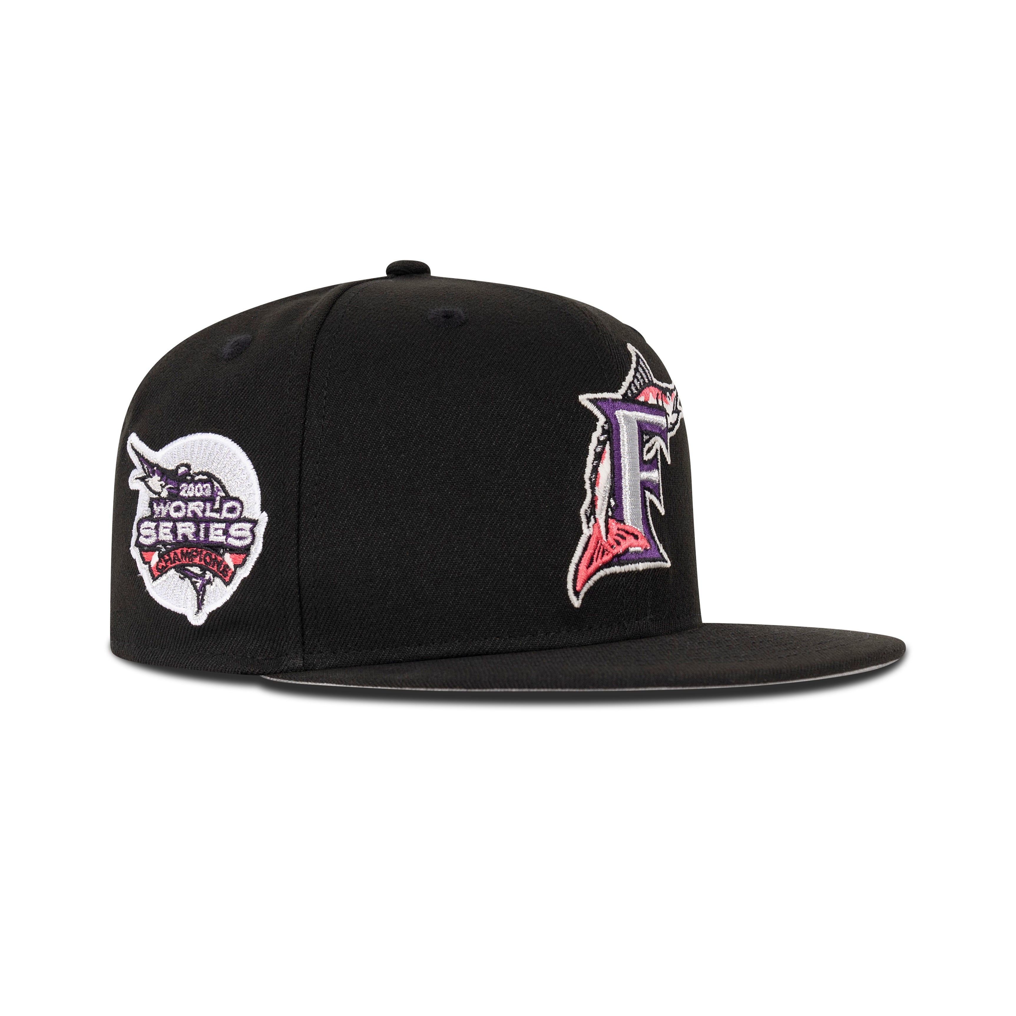 New Era Florida Marlins Fitted Grey Bottom "Black Aluminum Lava purple" (2003 World Series Champions Embroidery)