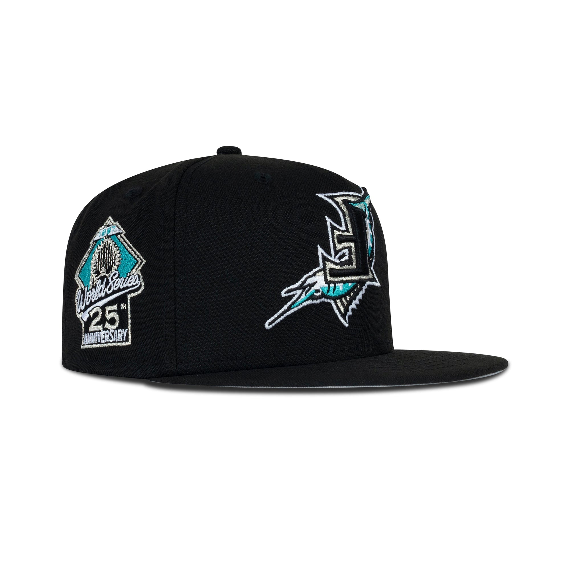 New Era Florida Marlins Upside Down Logo Fitted Grey Bottom "Black Teal" (25th Anniversary 1997 World Series Embroidery)