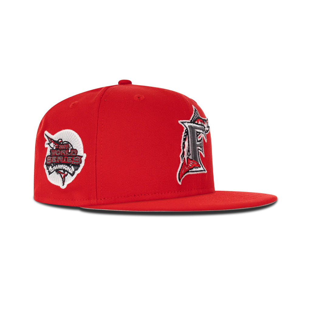 New Era Florida Marlins Fitted Grey Bottom "Red Metallic Aluminum" (2003 World Series Embroidery)