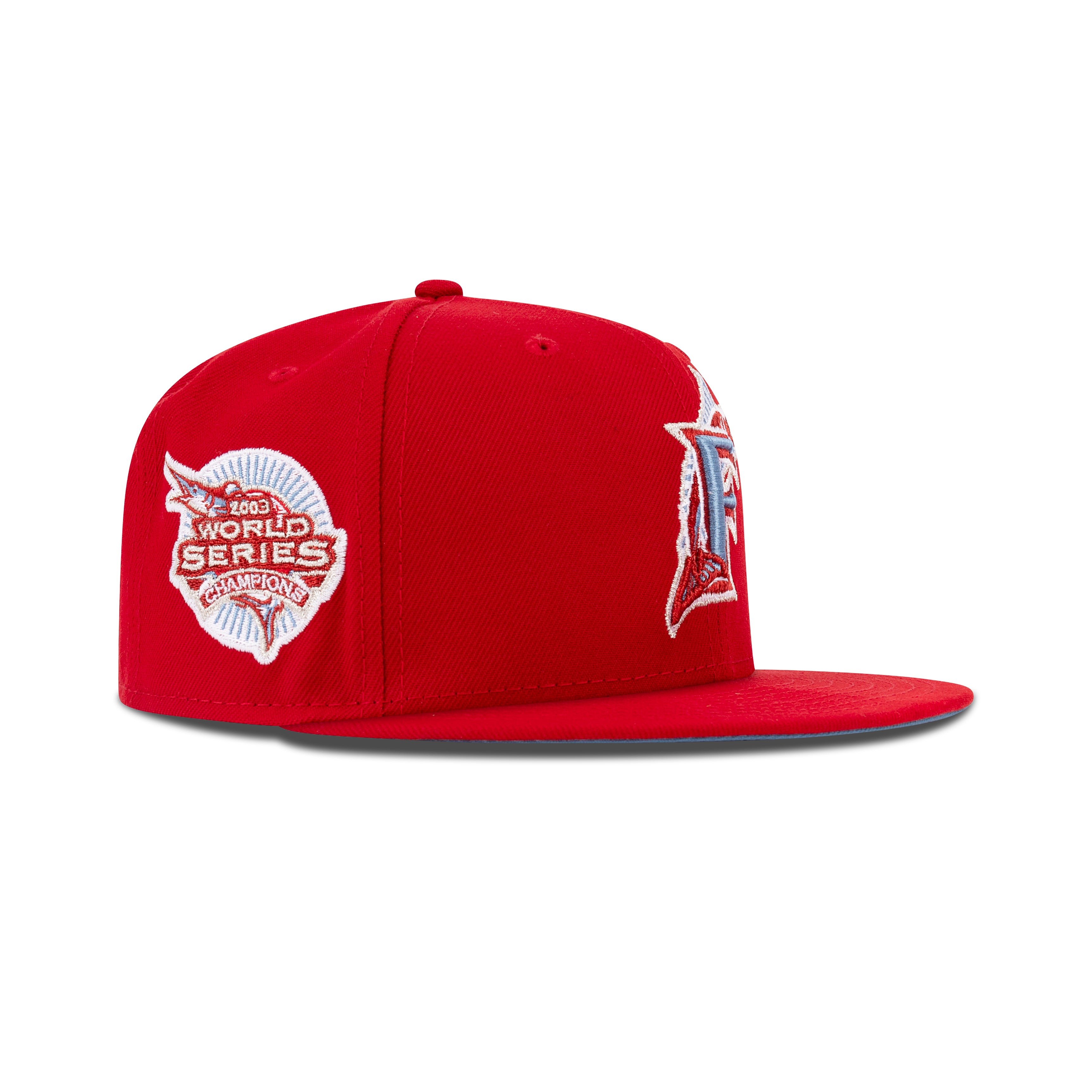 New Era Florida Marlins Fitted Sky Bottom "Scarlet Red Sky" (2003 World Series Embroidery)