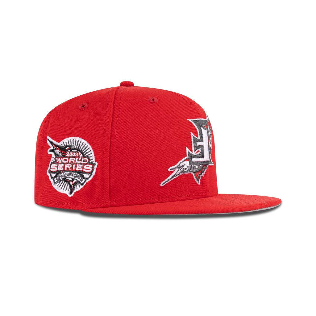 New Era Florida Marlins Upside Down Logo Fitted Grey Bottom "Front Door Red Black White" (2003 World Series Champions Embroidery)