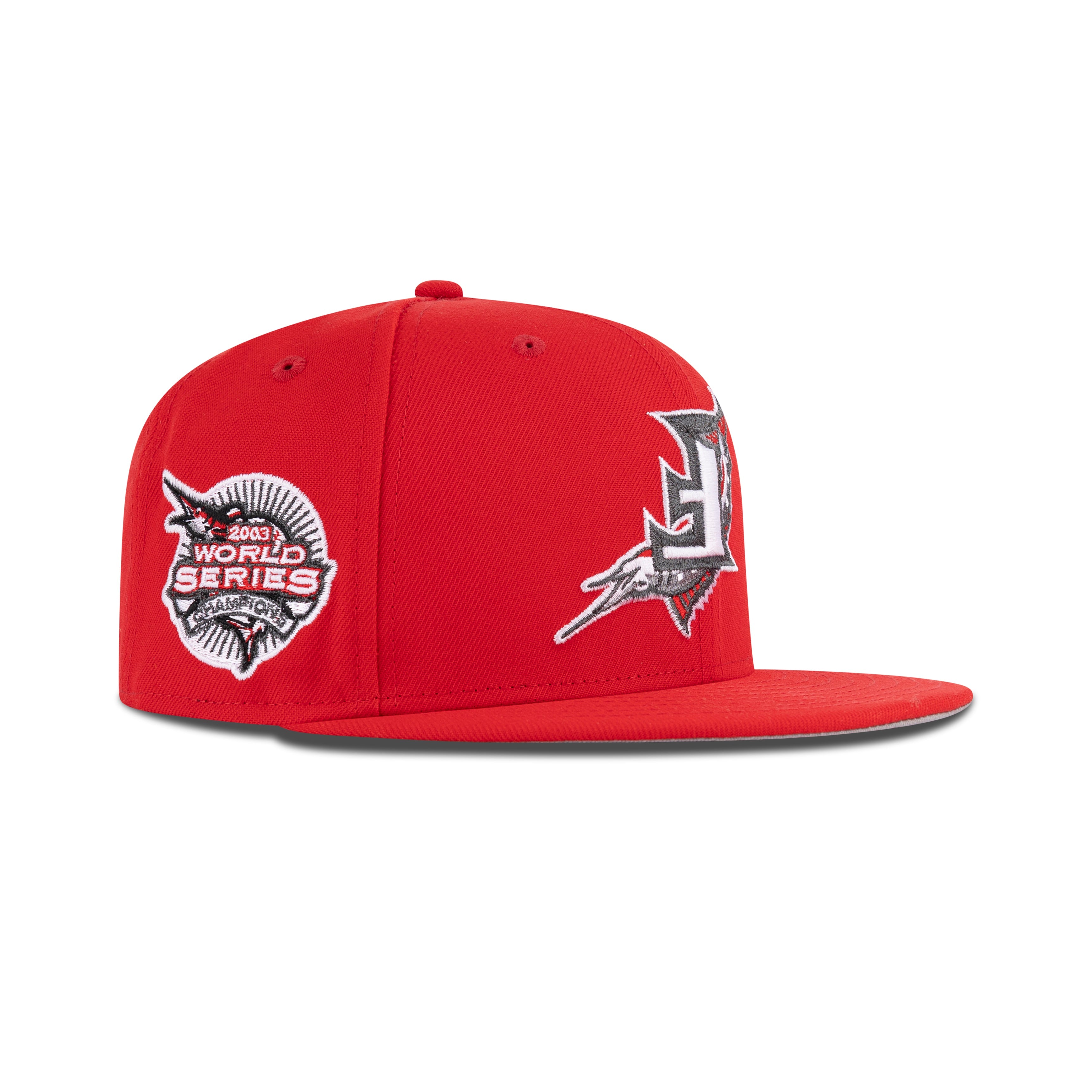 New Era Florida Marlins Upside Down Logo Fitted Grey Bottom "Front Door Red Black White" (2003 World Series Champions Embroidery)